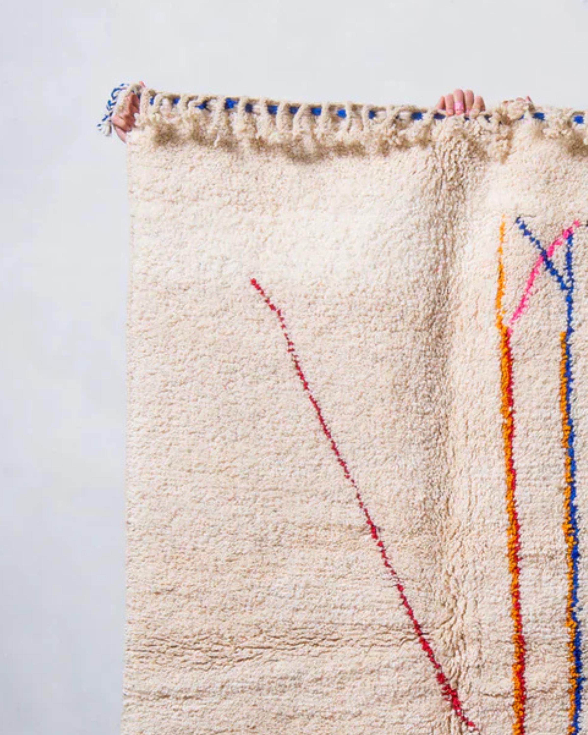 Handwoven Argyle Berber Rug: Cream Wool Moroccan Carpet