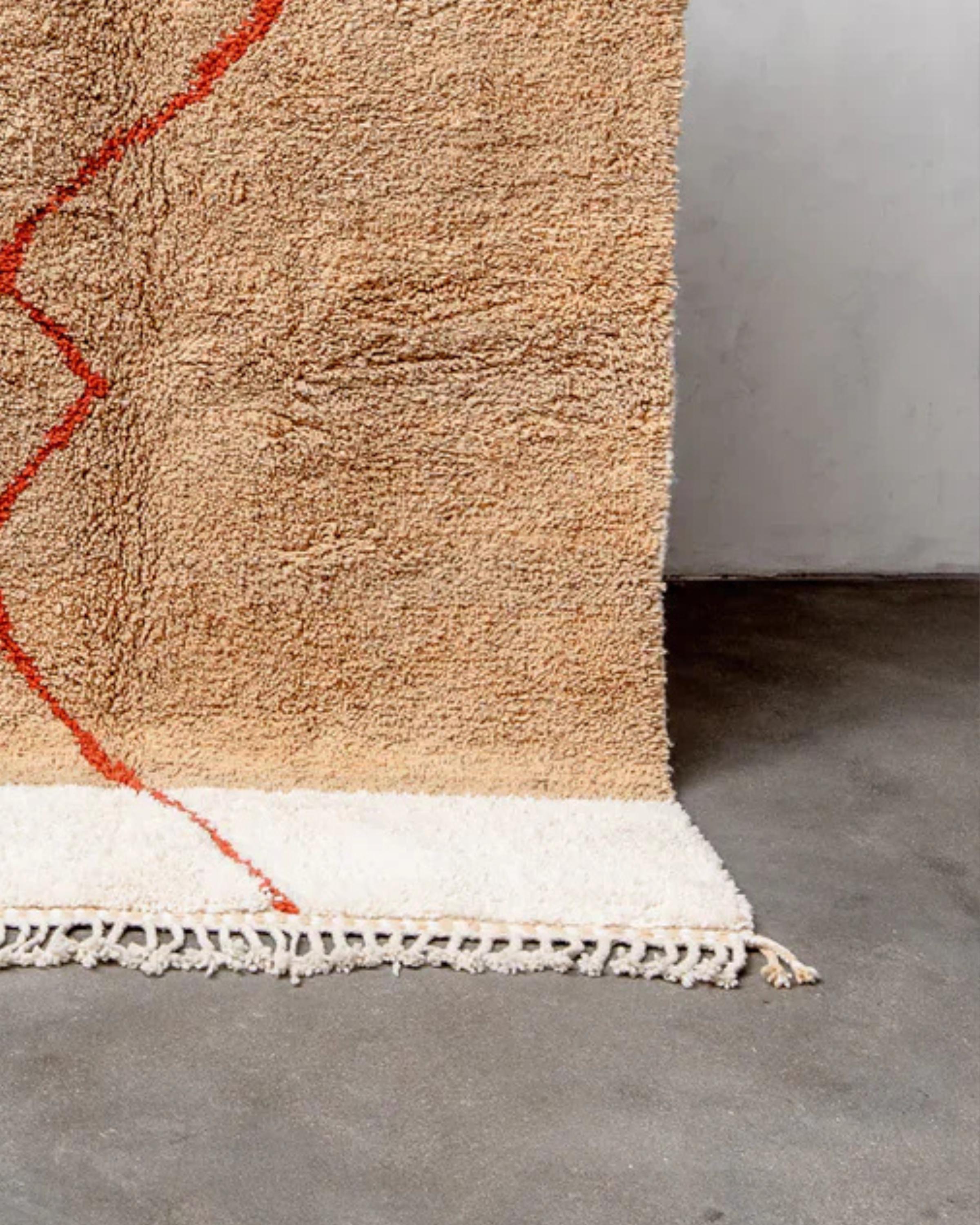 Handwoven Brown and Blue Moroccan Wool Rug: Berber Azilal Design