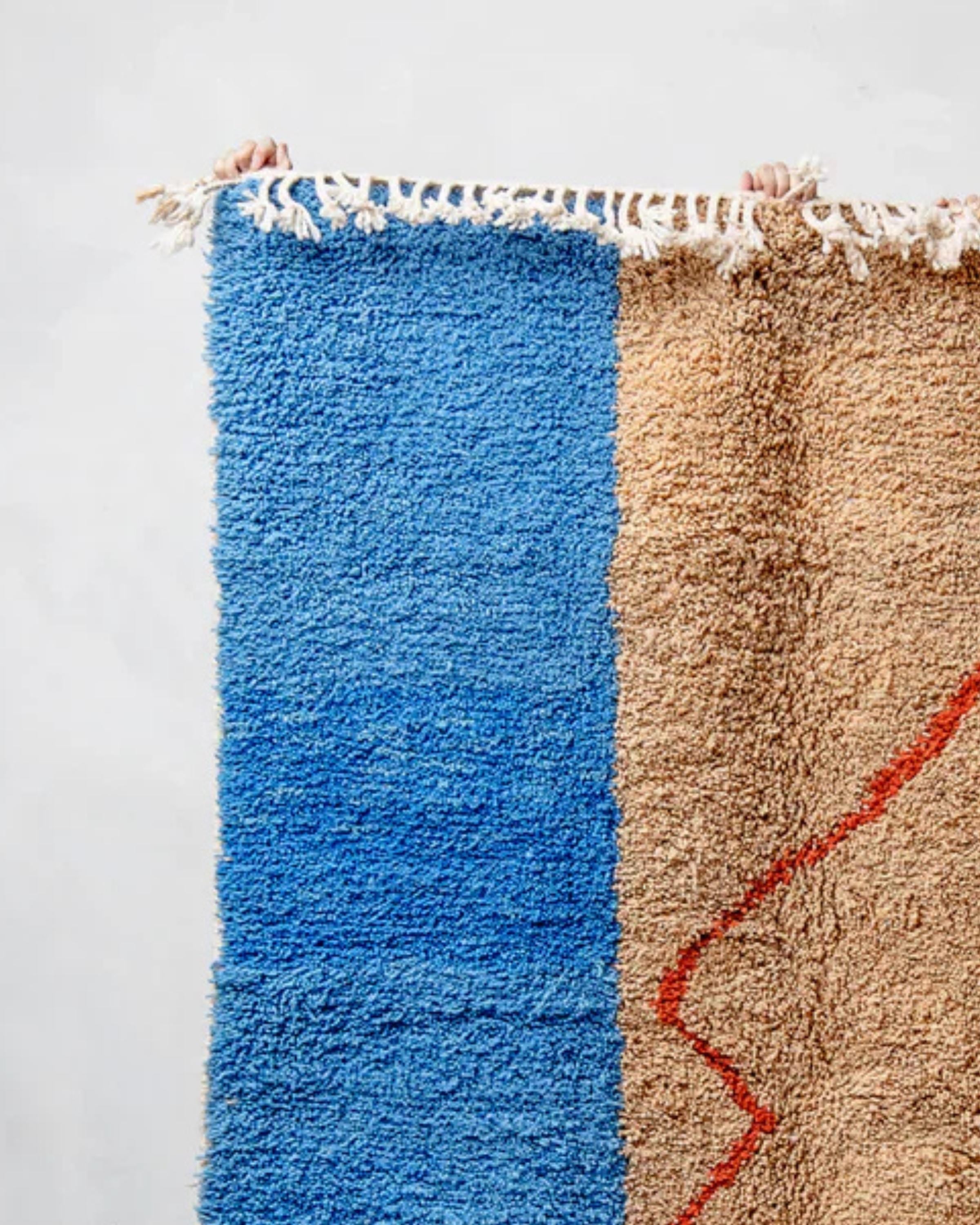 Handwoven Brown and Blue Moroccan Wool Rug: Berber Azilal Design