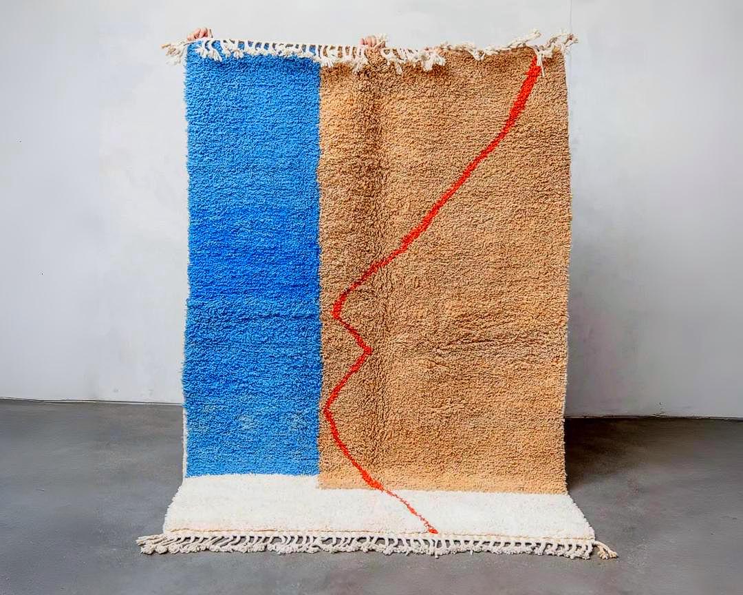 Handwoven Brown and Blue Moroccan Wool Rug: Berber Azilal Design