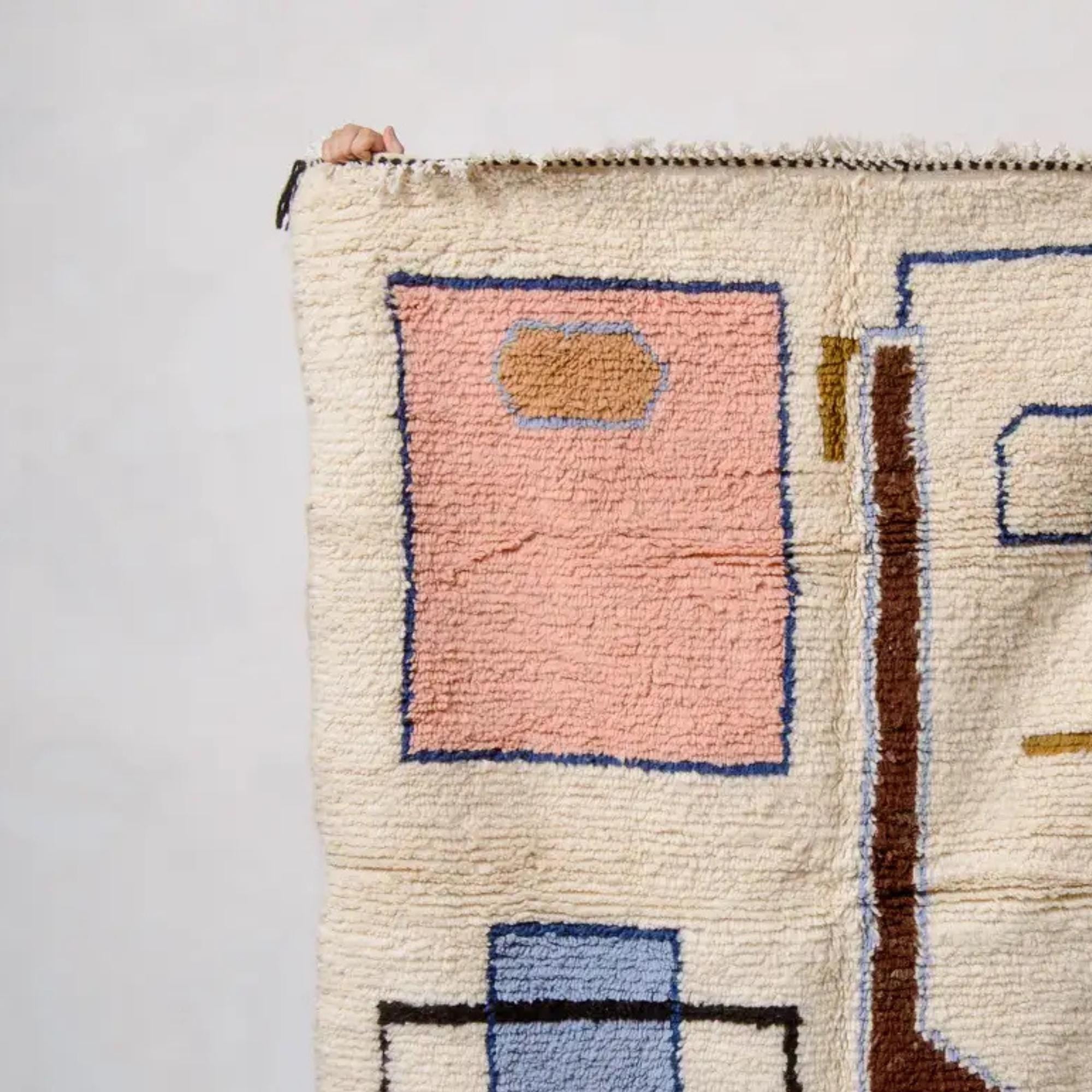 Handmade Wool Berber Rug: Large Moroccan Grid Design