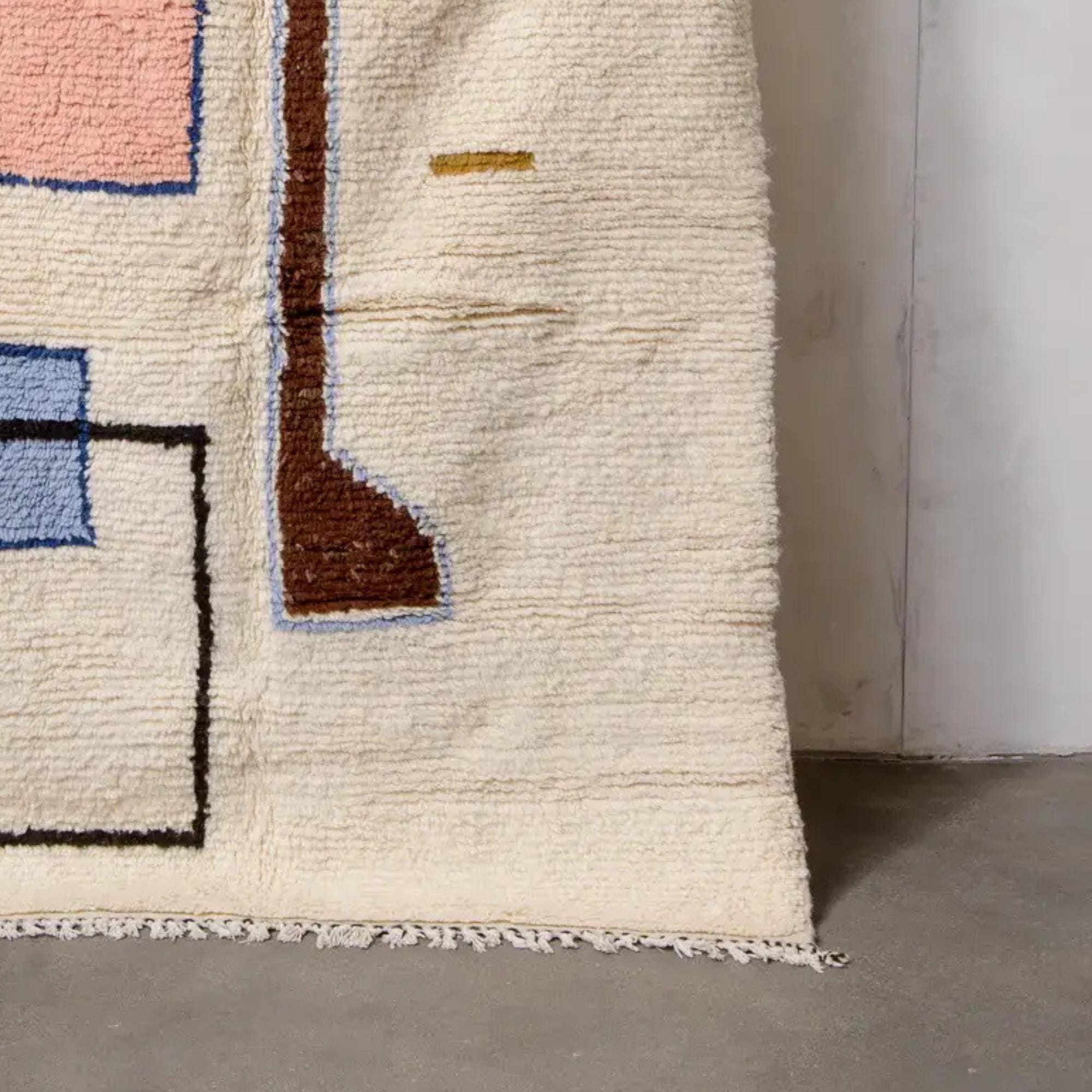 Handmade Wool Berber Rug: Large Moroccan Grid Design