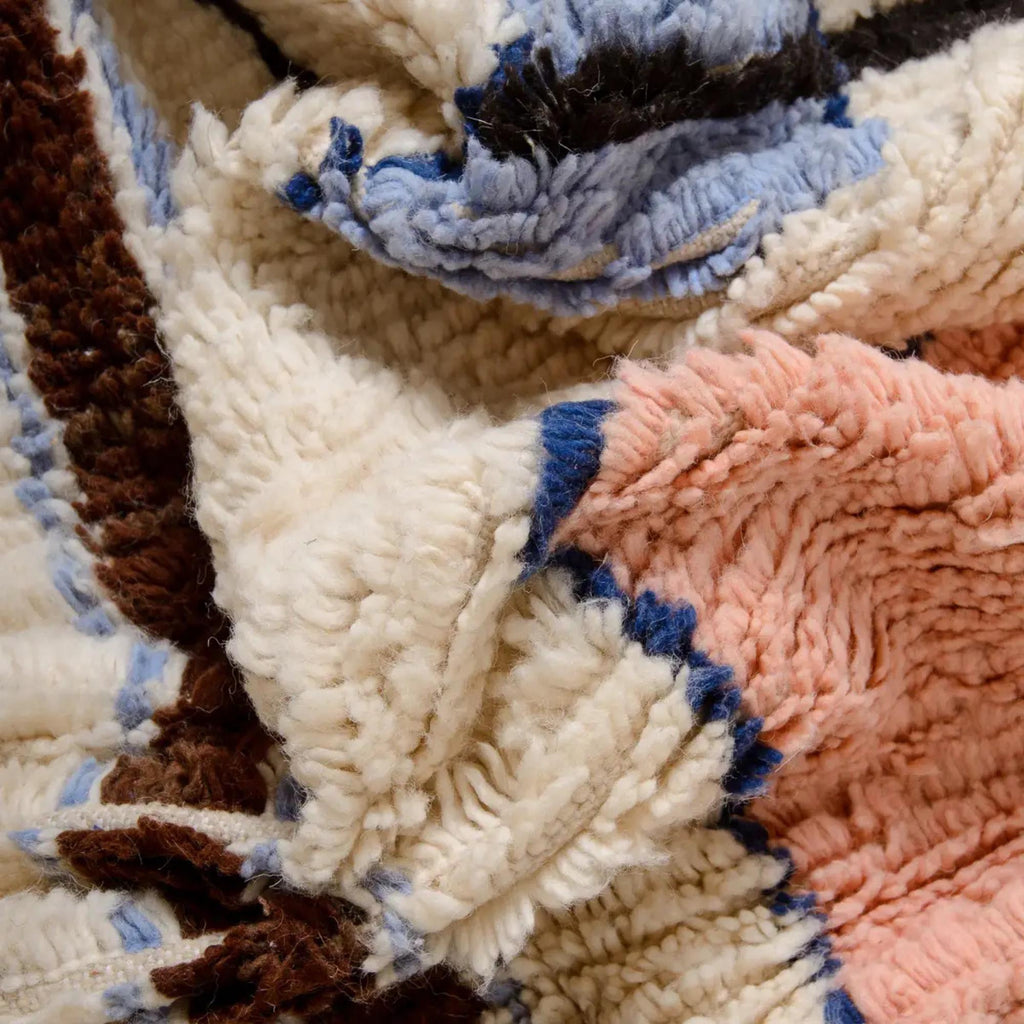 Handmade Wool Berber Rug: Large Moroccan Grid Design