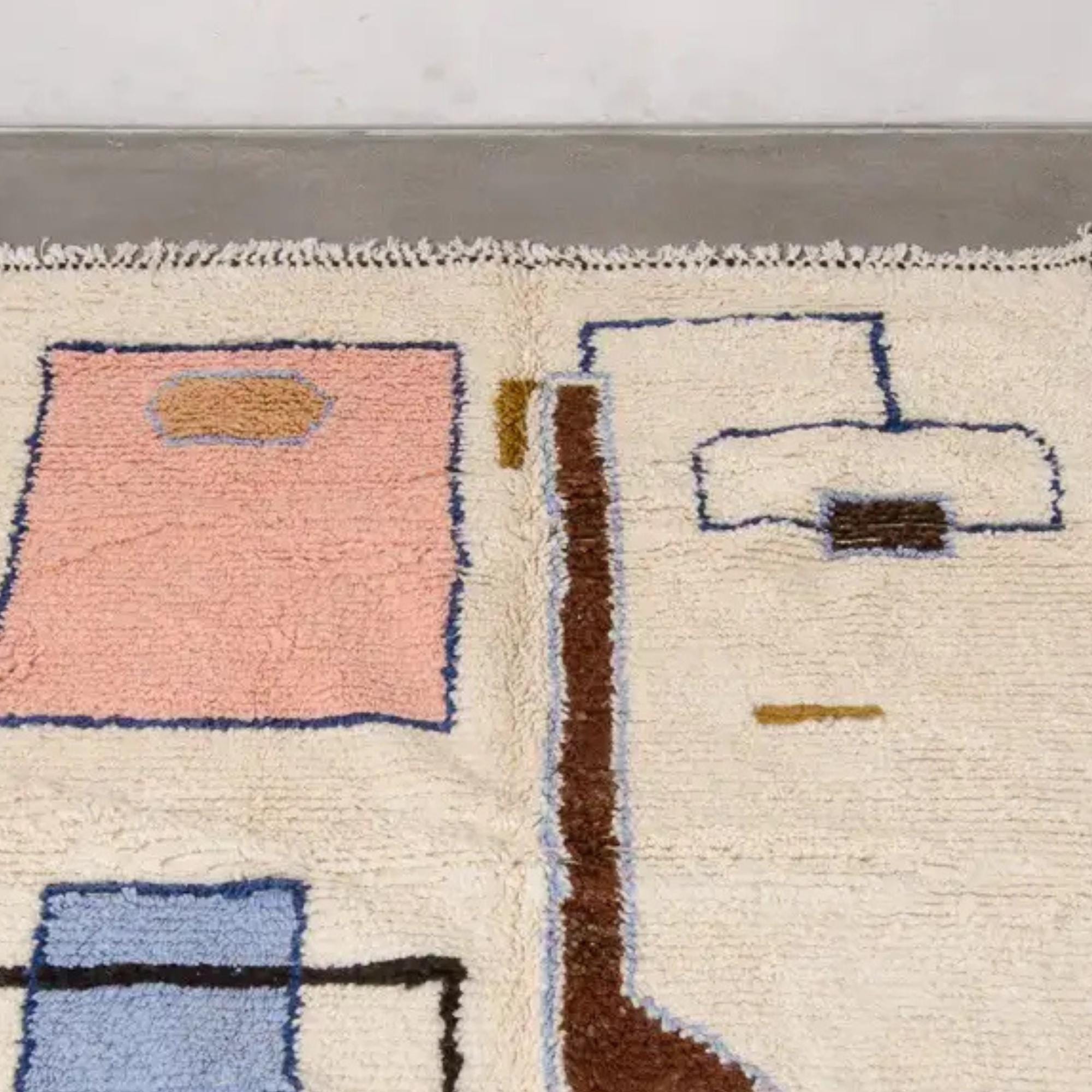 Handmade Wool Berber Rug: Large Moroccan Grid Design