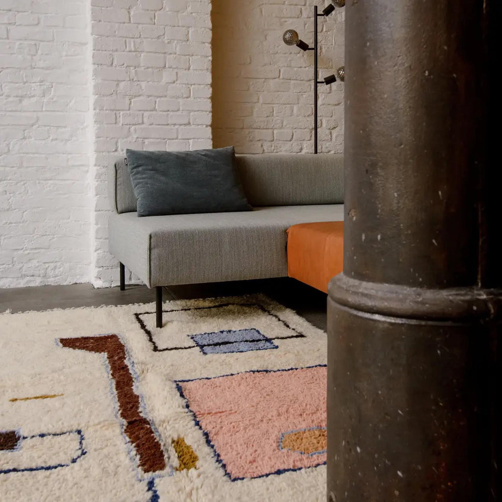 Handmade Wool Berber Rug: Large Moroccan Grid Design