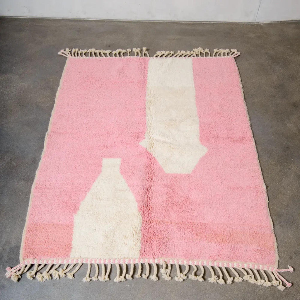 Handmade Pink Argyle Moroccan Rug: Berber Wool Beni Ourain Carpet