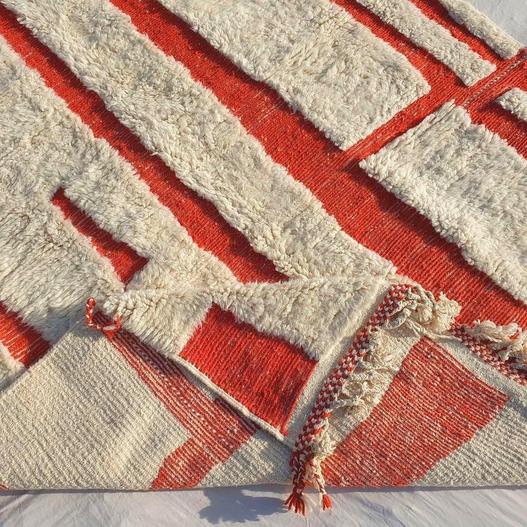 Hand Tufted Moroccan Rug: Orange & White Bohemian Berber Rug