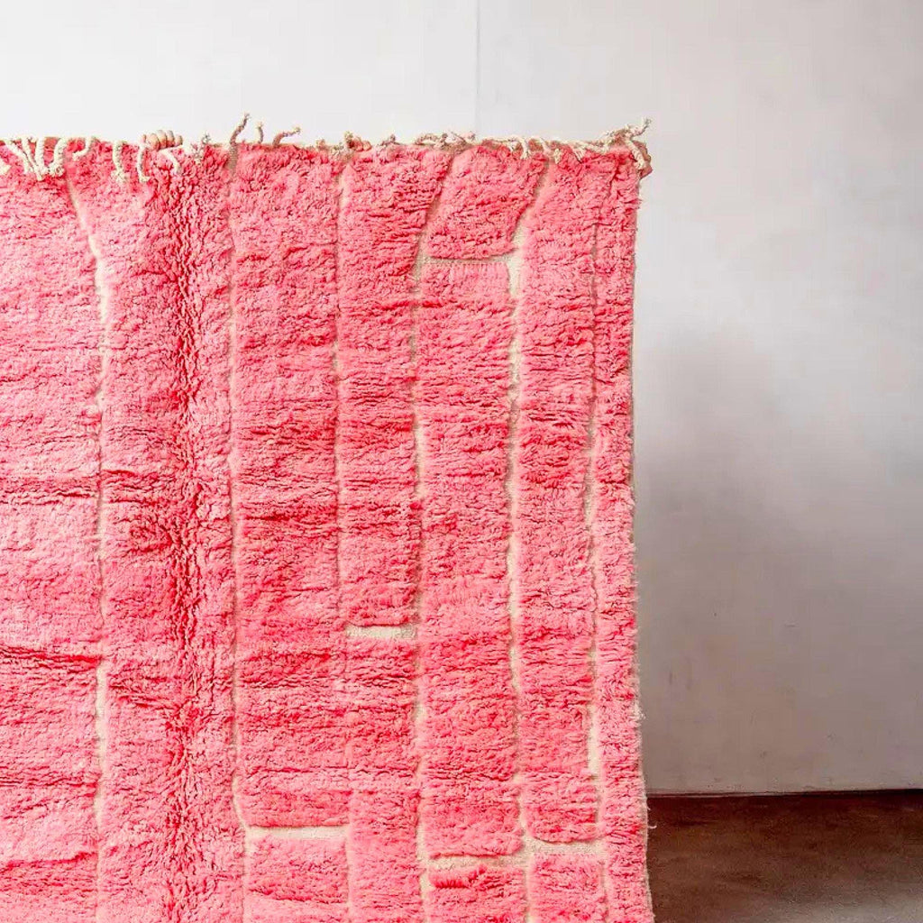 Handmade Hot Pink Berber Rug: Moroccan Wool Fluffy Carpet