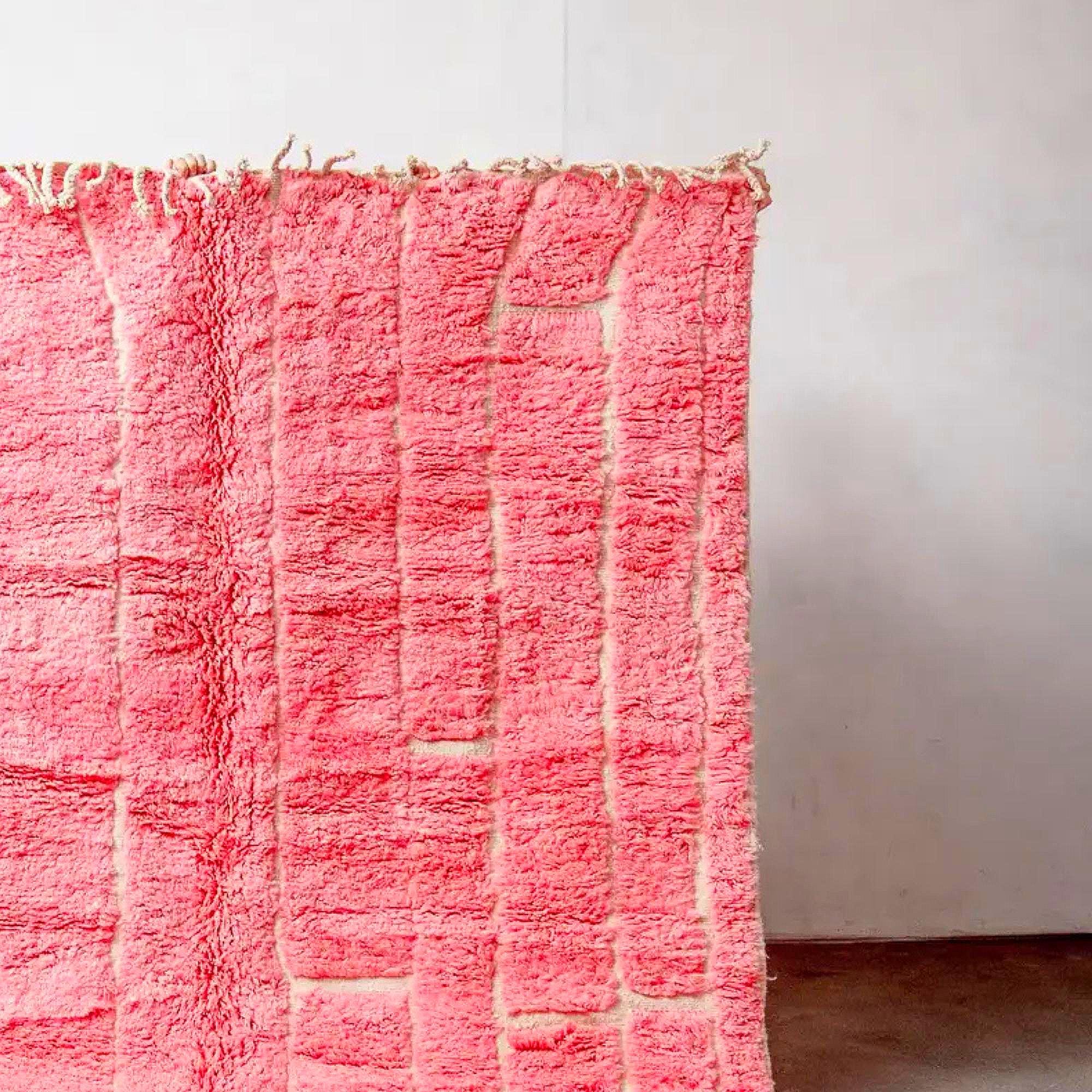 Handmade Hot Pink Berber Rug: Moroccan Wool Fluffy Carpet