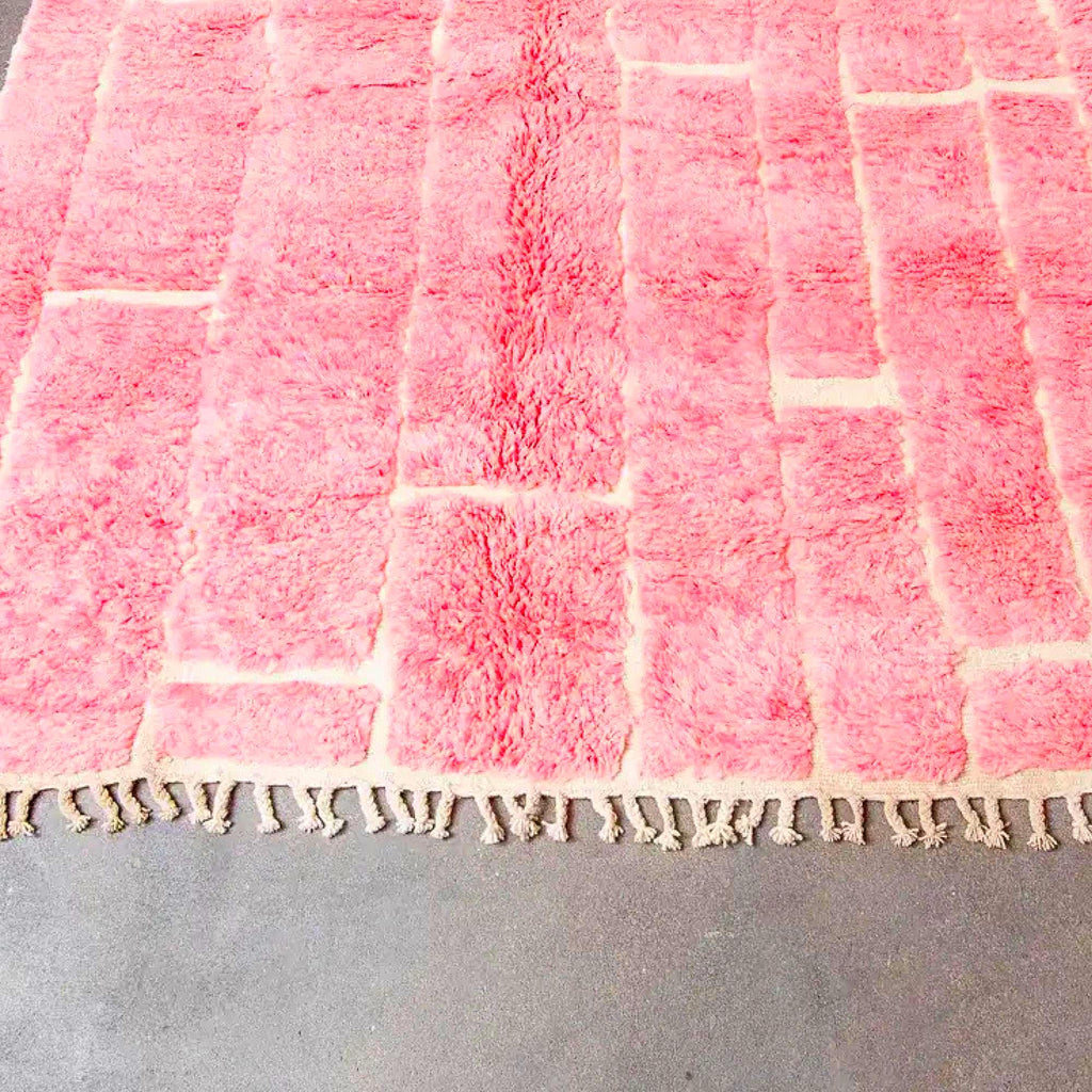 Handmade Hot Pink Berber Rug: Moroccan Wool Fluffy Carpet