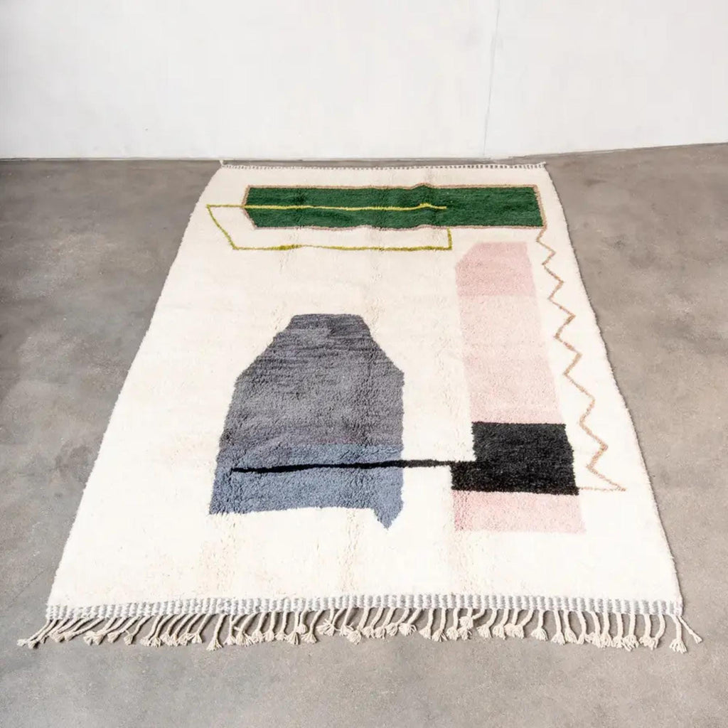 Handmade Green Wool Moroccan Rug: Berber Design, Custom 10x14