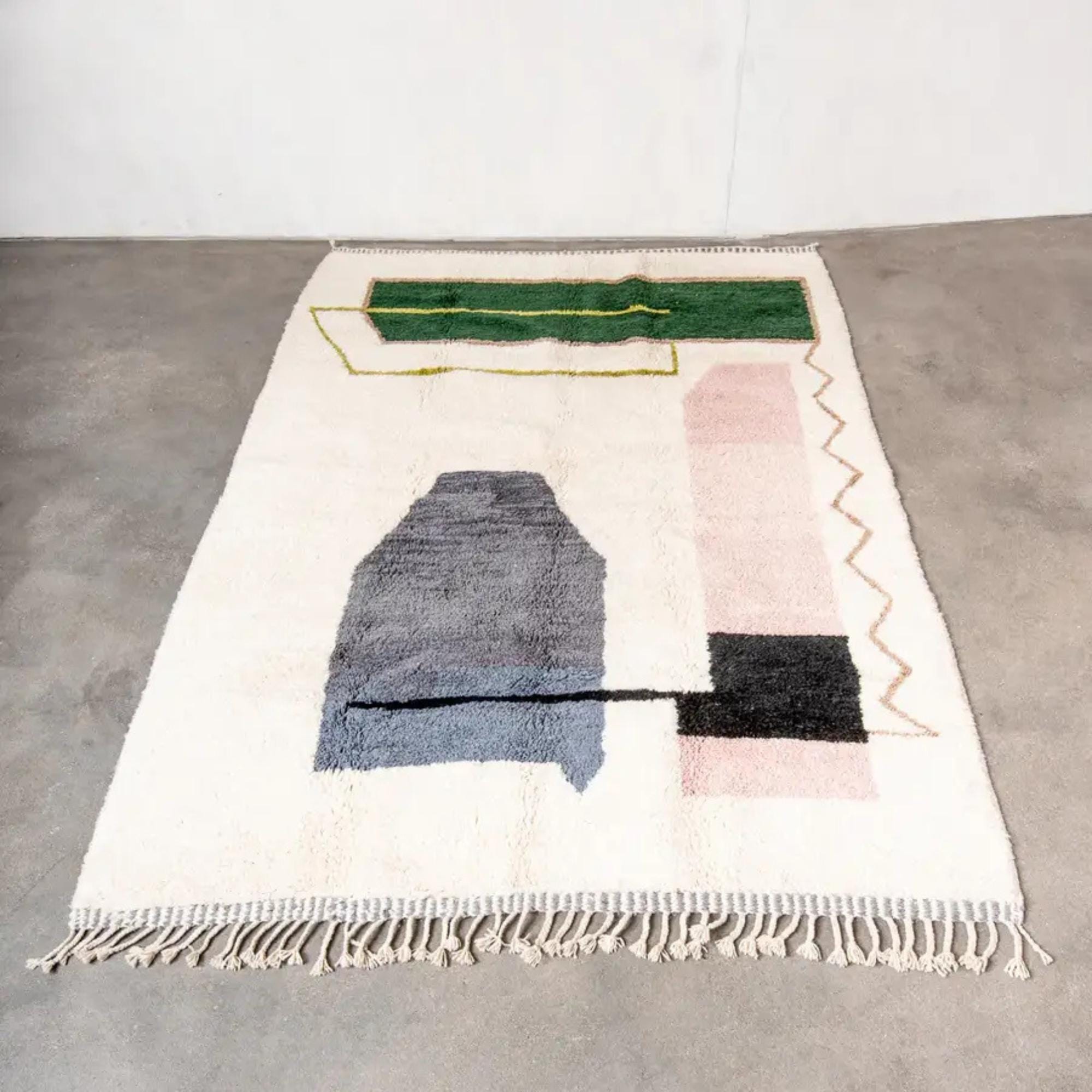 Handmade Green Wool Moroccan Rug: Berber Design, Custom 10x14