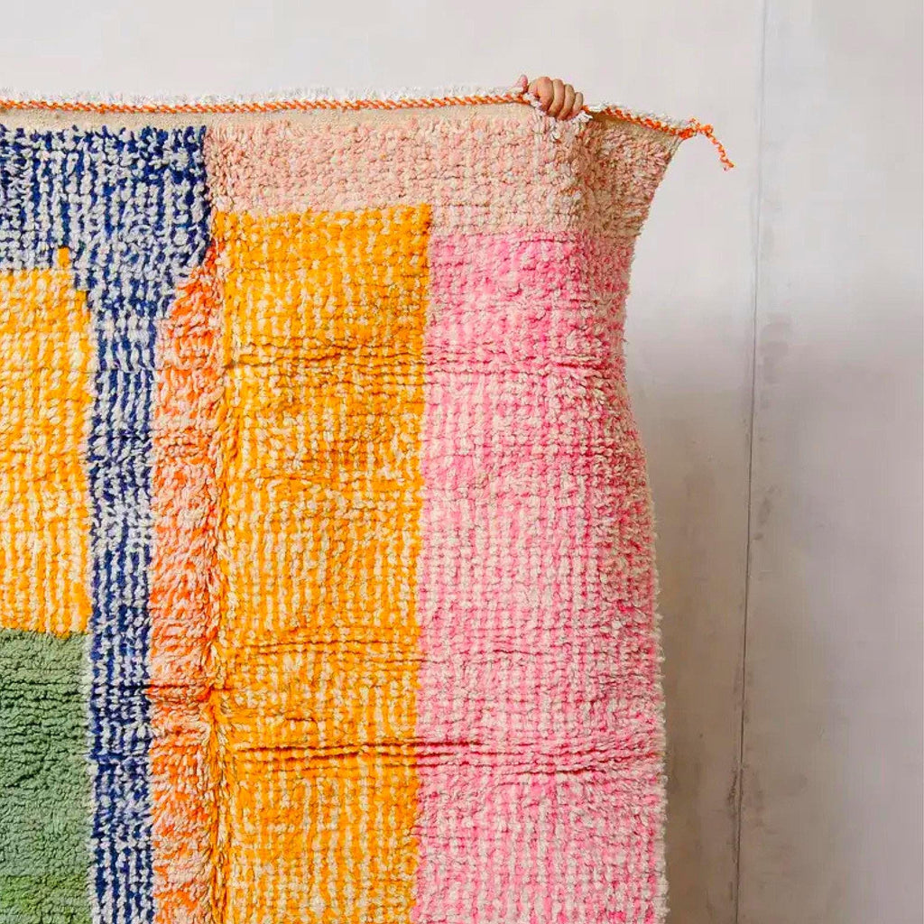 Handmade Boujad Berber Rug: Pink & Green Moroccan Wool Rug (10x14 ft.)