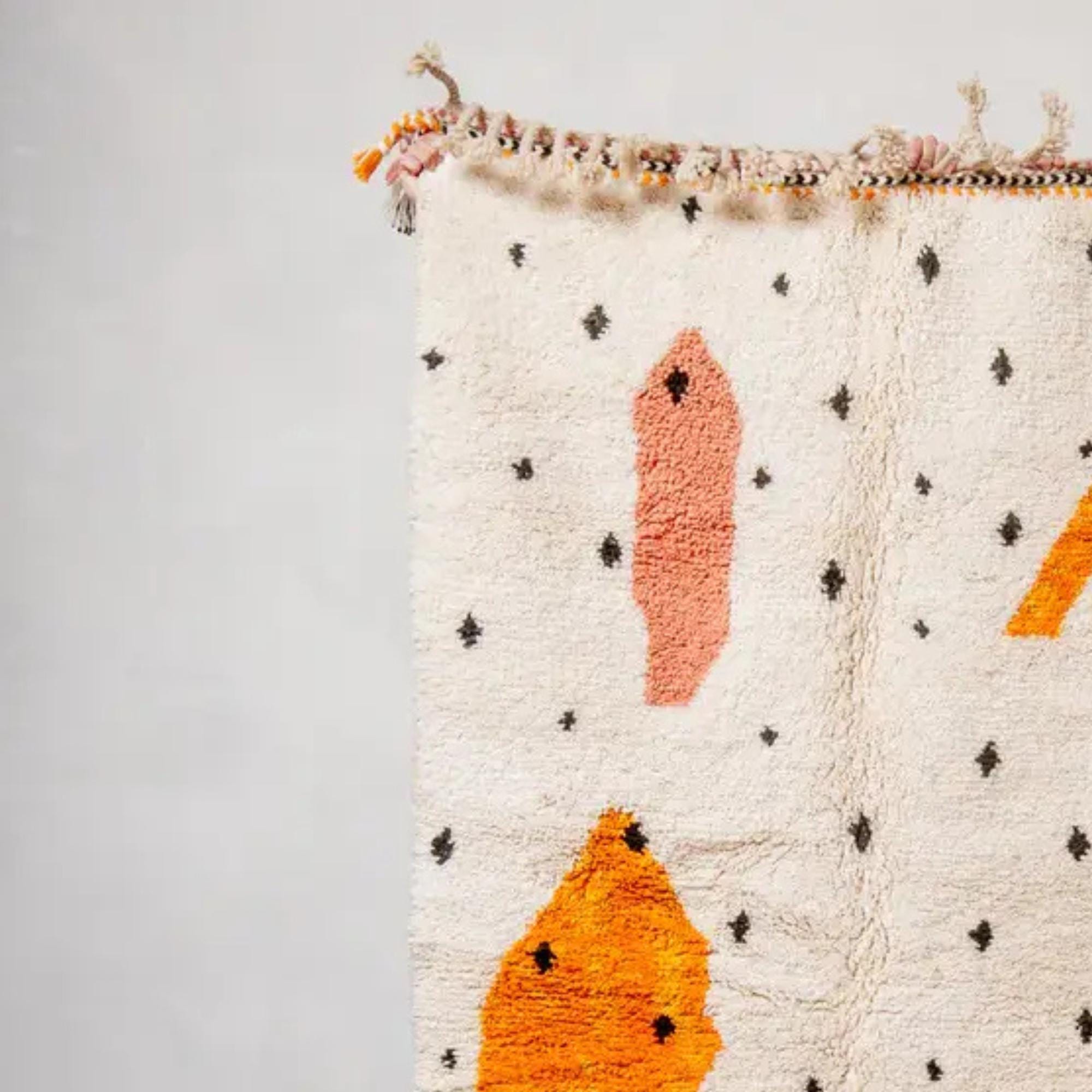 Handwoven White & Orange Moroccan Rug: Berber Wool Carpet