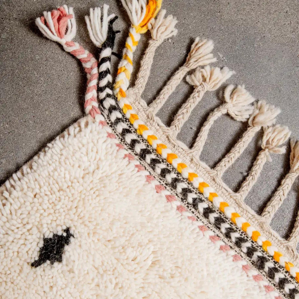 Handwoven White & Orange Moroccan Rug: Berber Wool Carpet