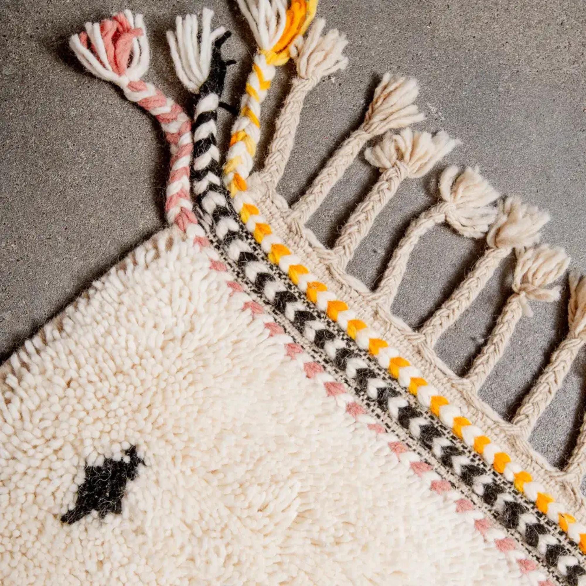 Handwoven White & Orange Moroccan Rug: Berber Wool Carpet