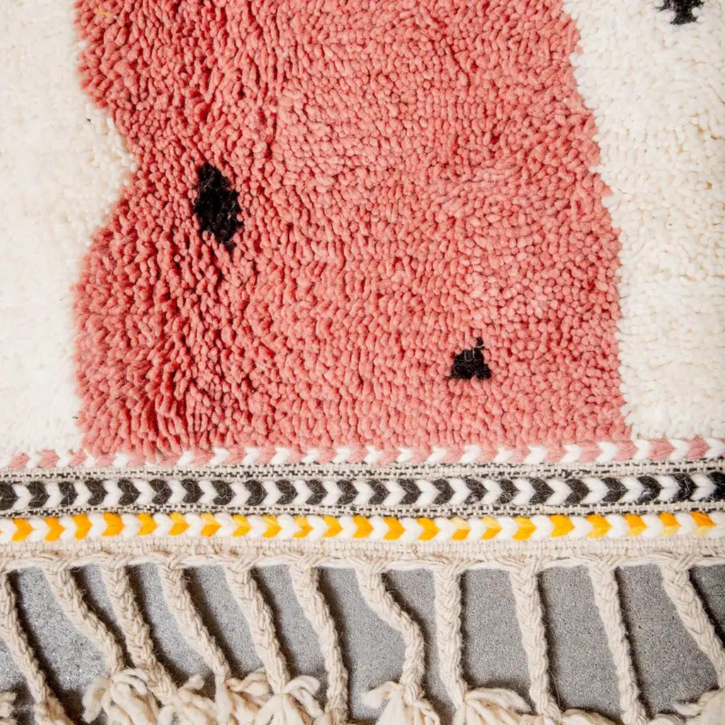 Handwoven White & Orange Moroccan Rug: Berber Wool Carpet