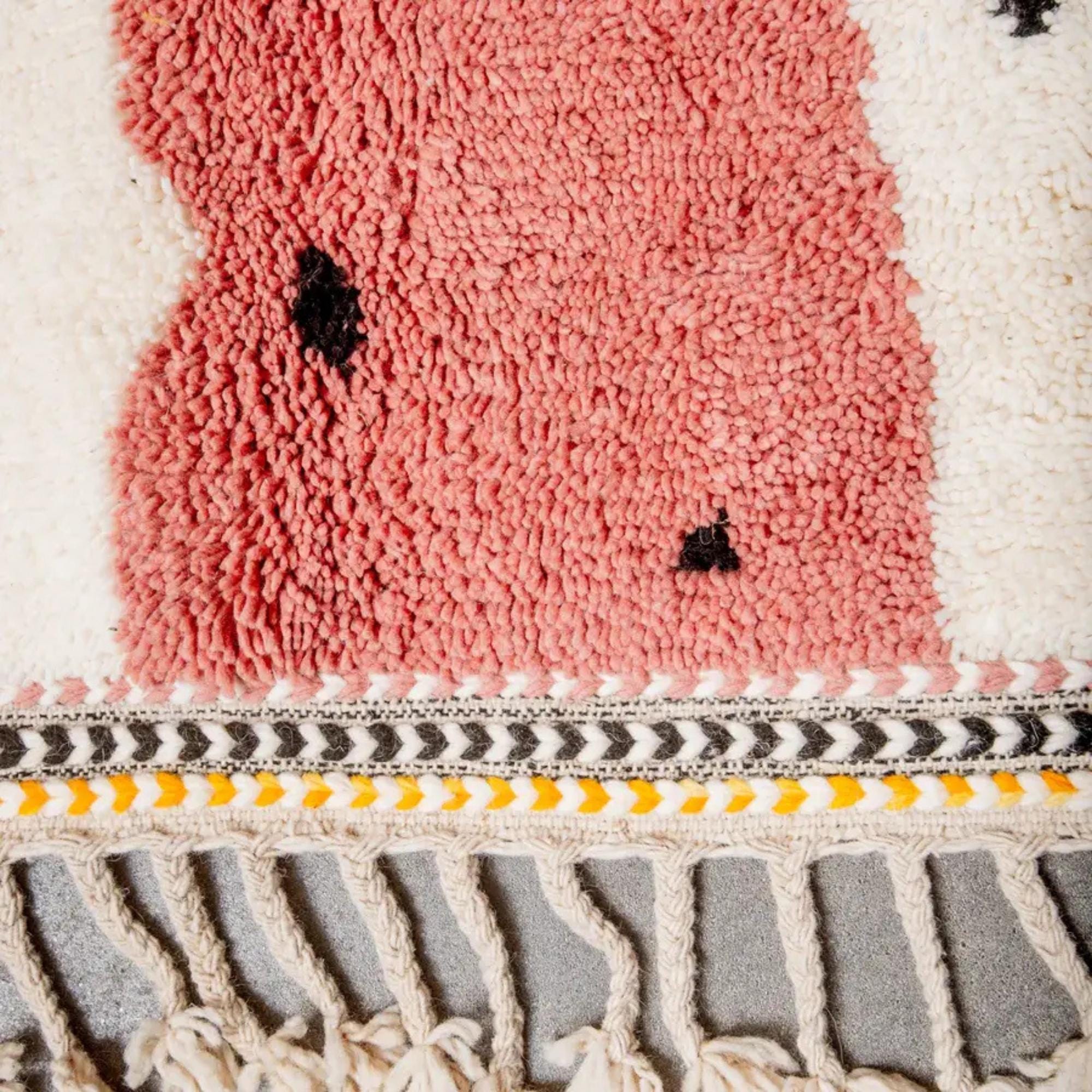 Handwoven White & Orange Moroccan Rug: Berber Wool Carpet