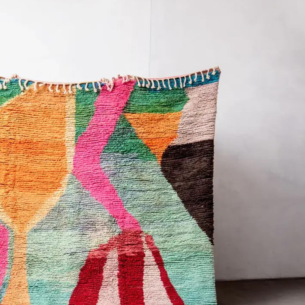 Handmade Boujad Wool Rug: Colorful Abstract Moroccan Carpet