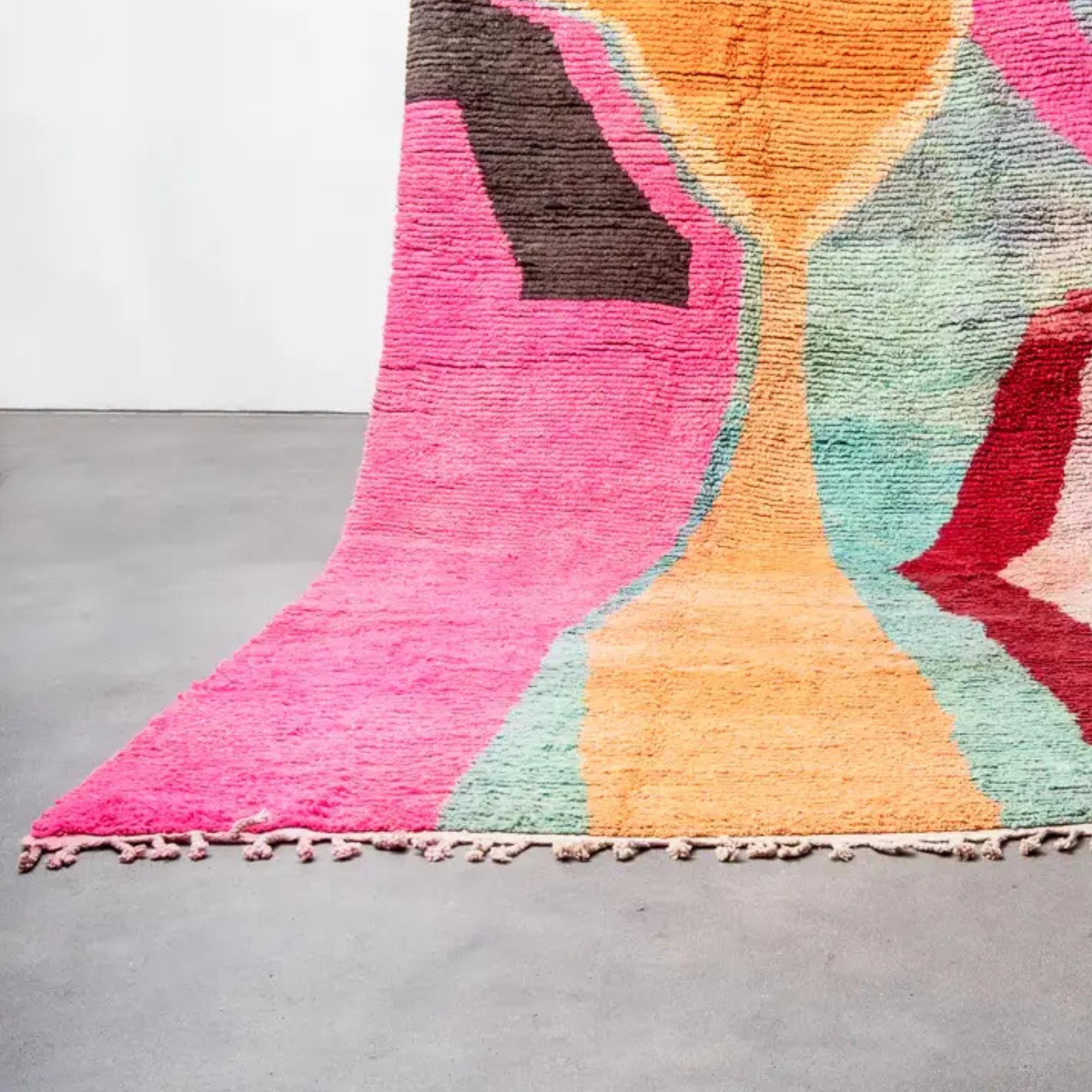 Handmade Boujad Wool Rug: Colorful Abstract Moroccan Carpet