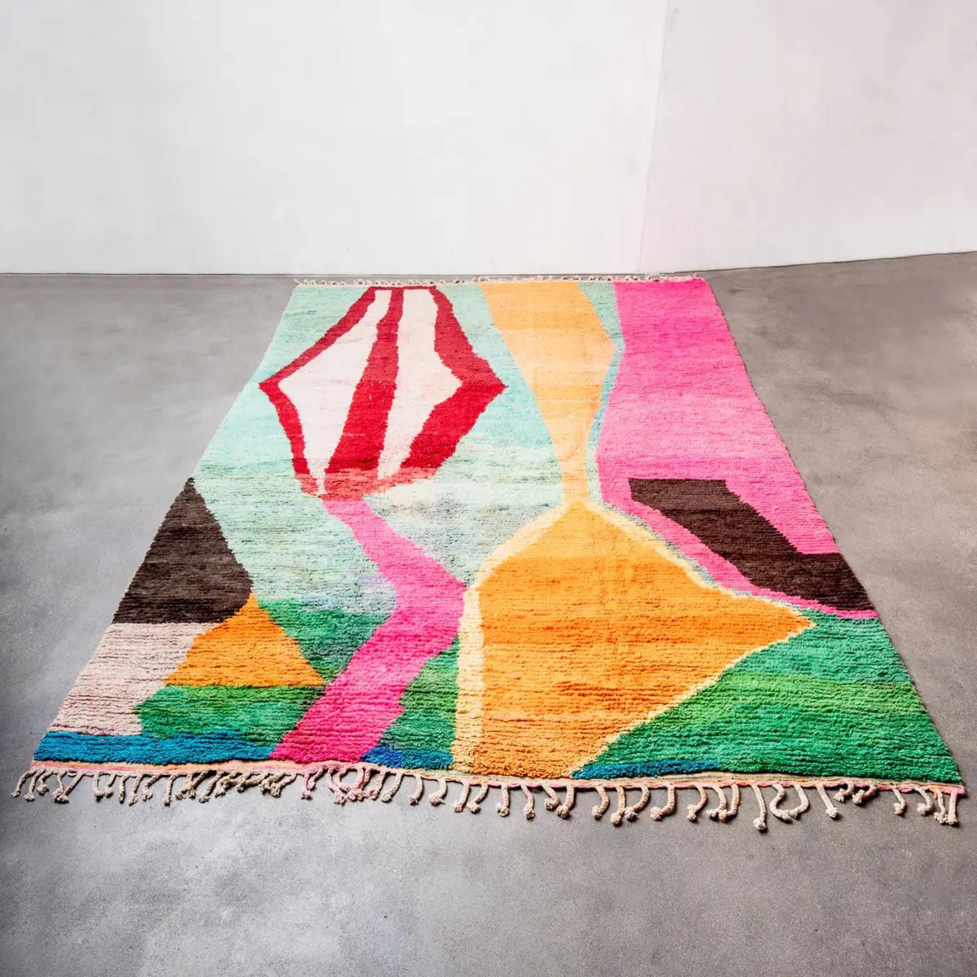 Handmade Boujad Wool Rug: Colorful Abstract Moroccan Carpet
