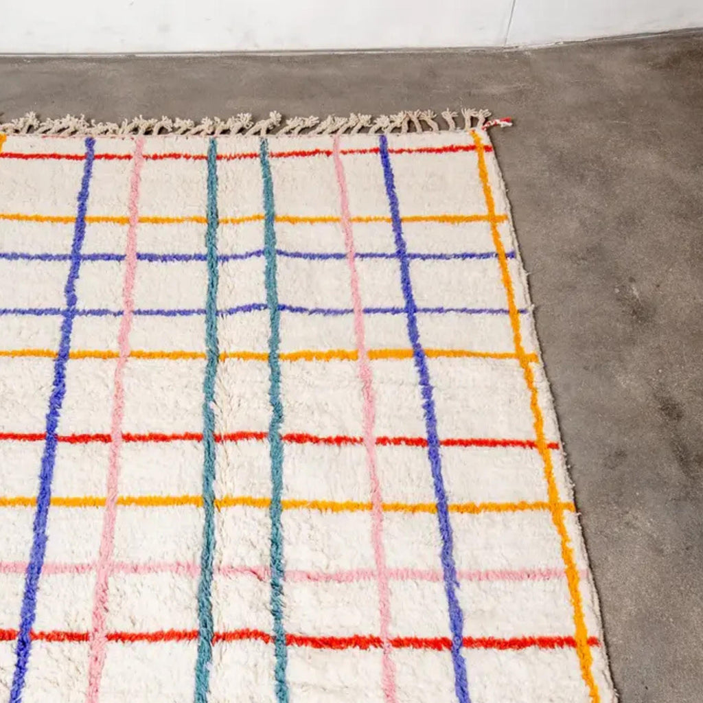 Handwoven Wool Moroccan Kilim Rug: Colorful Lines, Berber Design