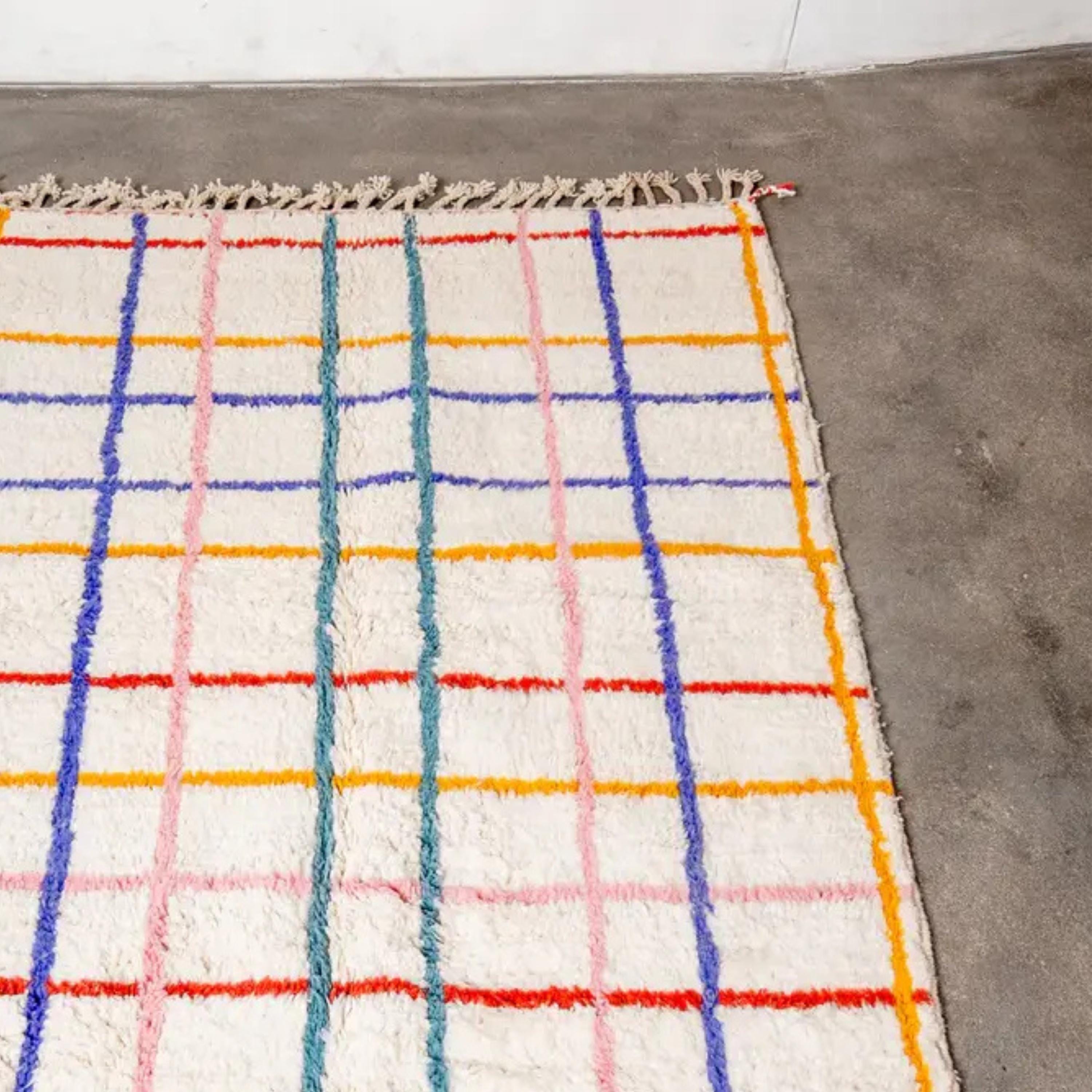 Handwoven Wool Moroccan Kilim Rug: Colorful Lines, Berber Design