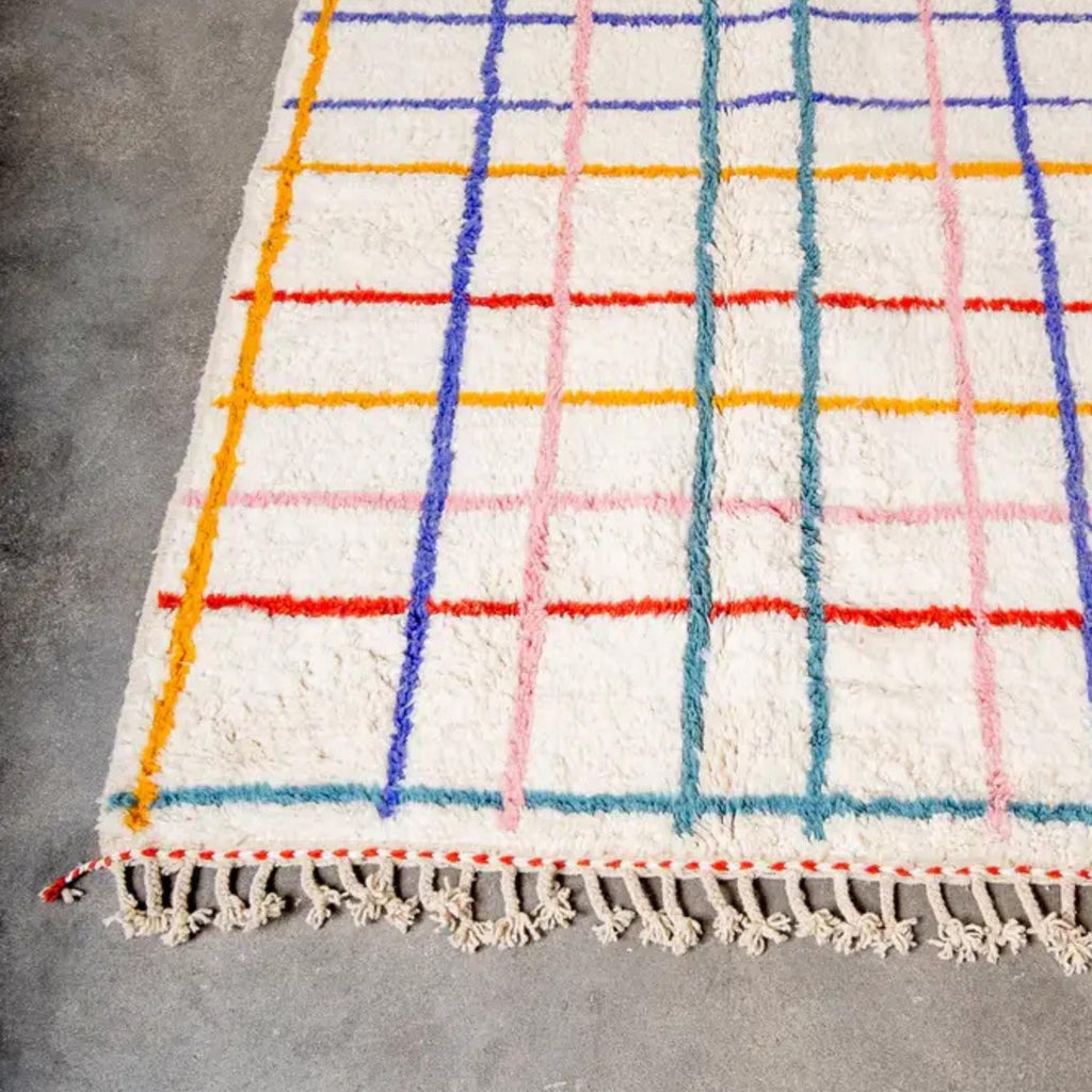 Handwoven Wool Moroccan Kilim Rug: Colorful Lines, Berber Design