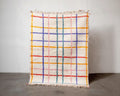 Handwoven Wool Moroccan Kilim Rug: Colorful Lines, Berber Design