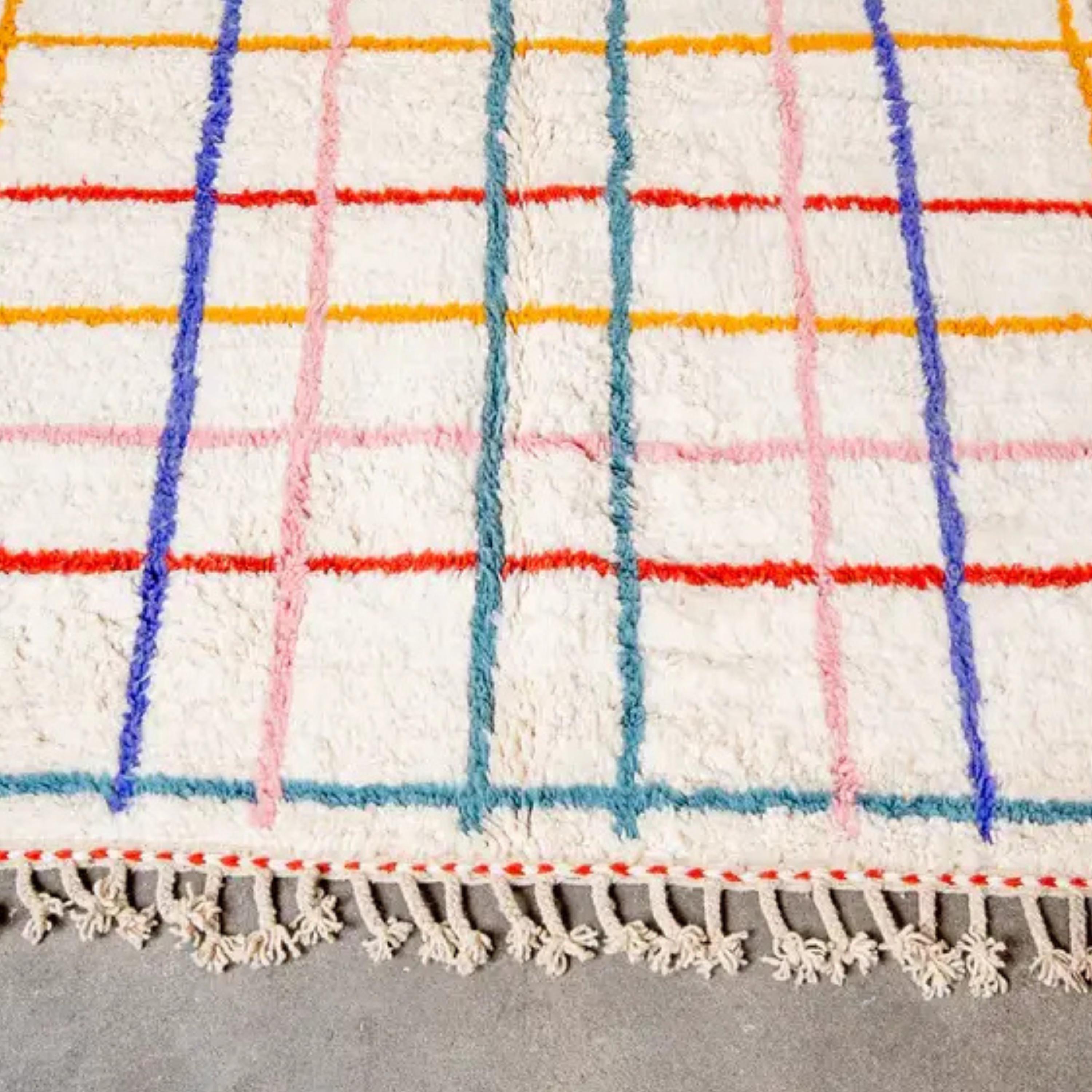Handwoven Wool Moroccan Kilim Rug: Colorful Lines, Berber Design