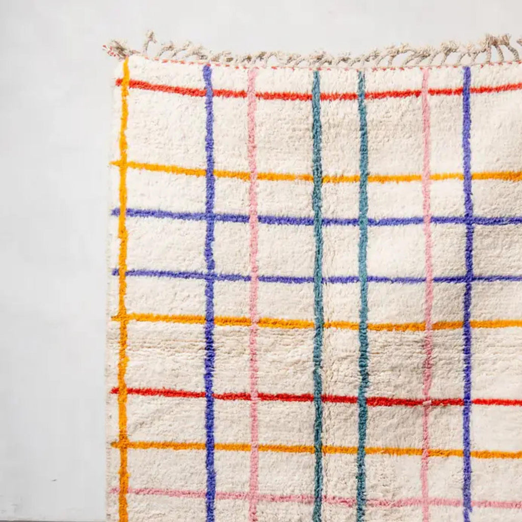 Handwoven Wool Moroccan Kilim Rug: Colorful Lines, Berber Design