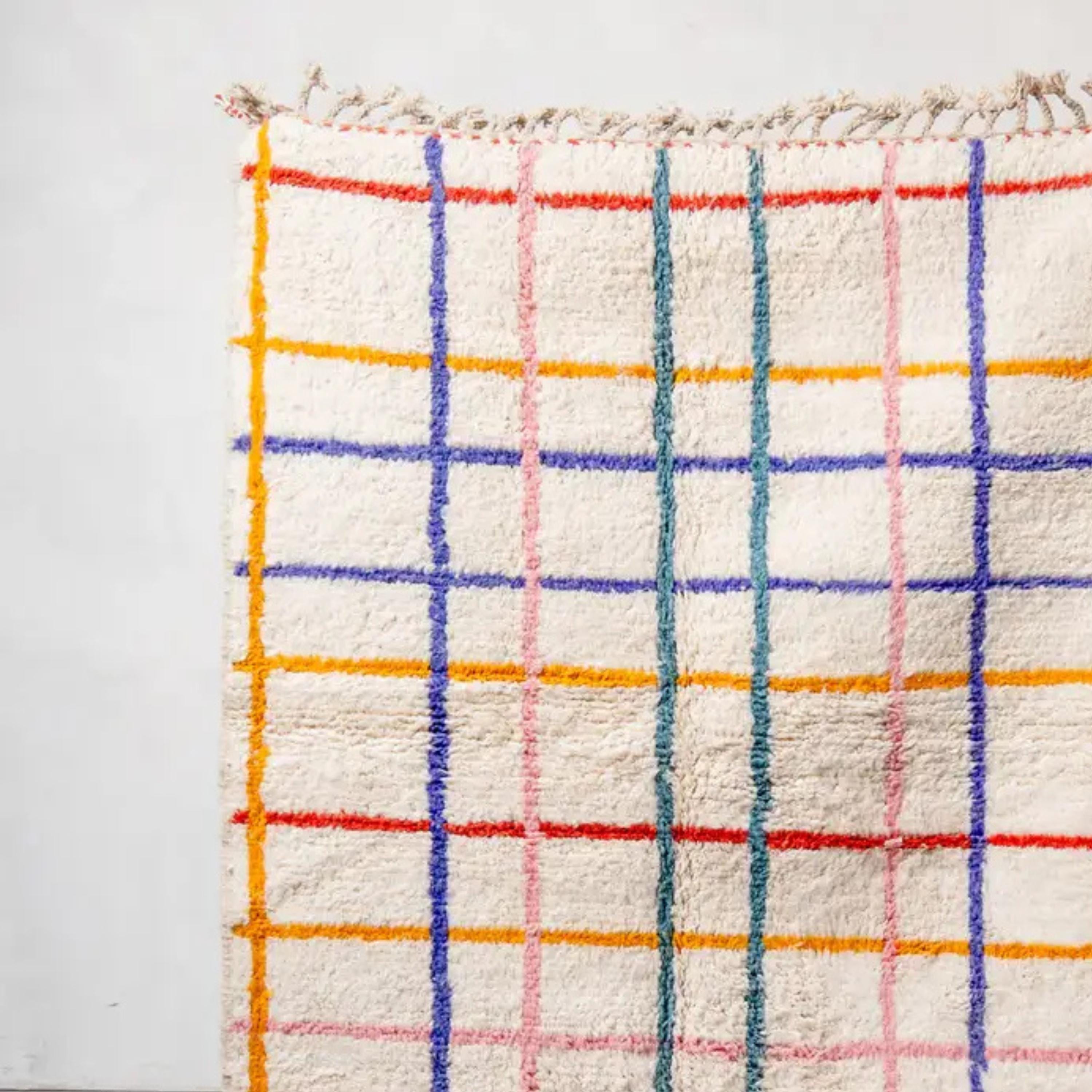 Handwoven Wool Moroccan Kilim Rug: Colorful Lines, Berber Design