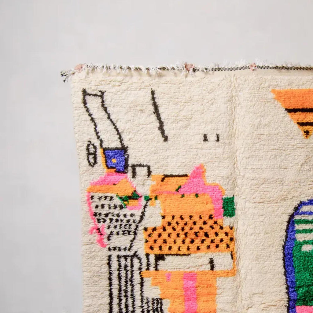 Handmade Azilal Wool Rug: Multicolor Berber Tribal Decor