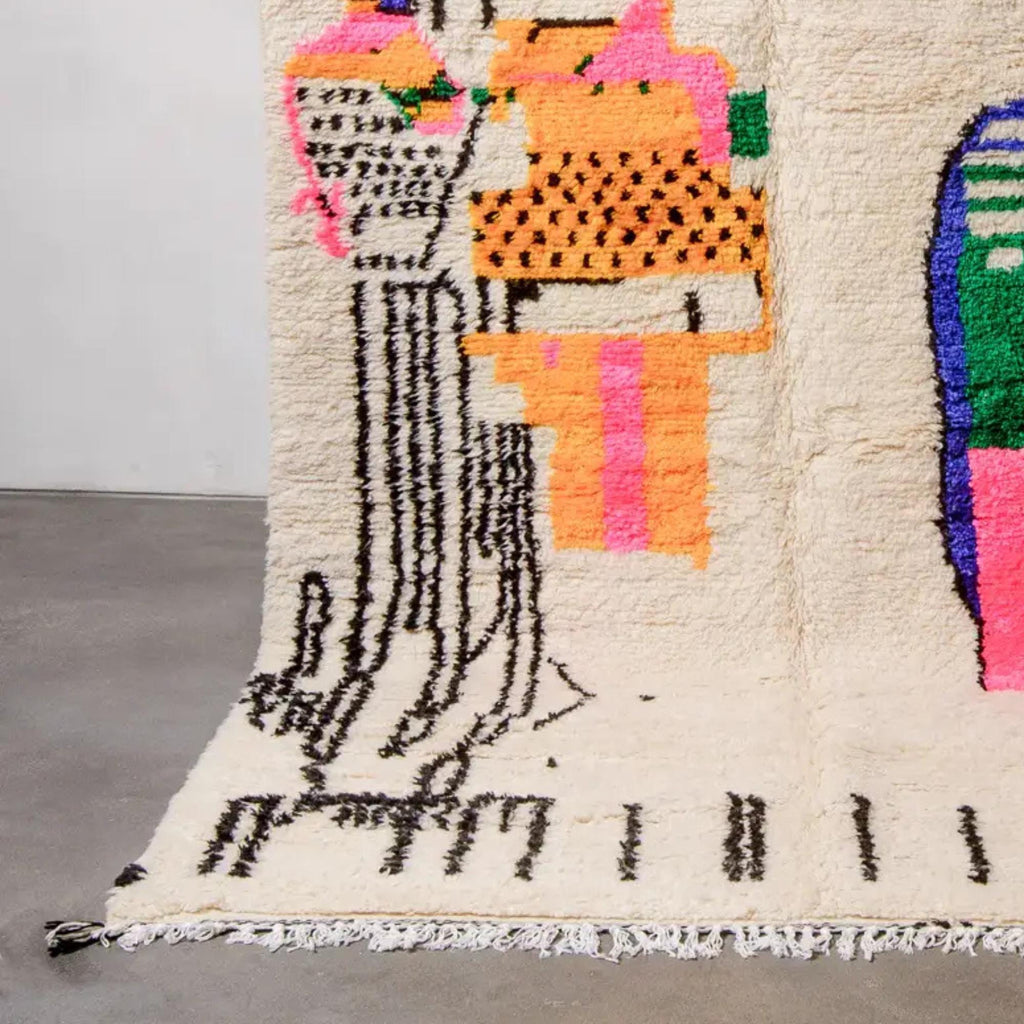 Handmade Azilal Wool Rug: Multicolor Berber Tribal Decor