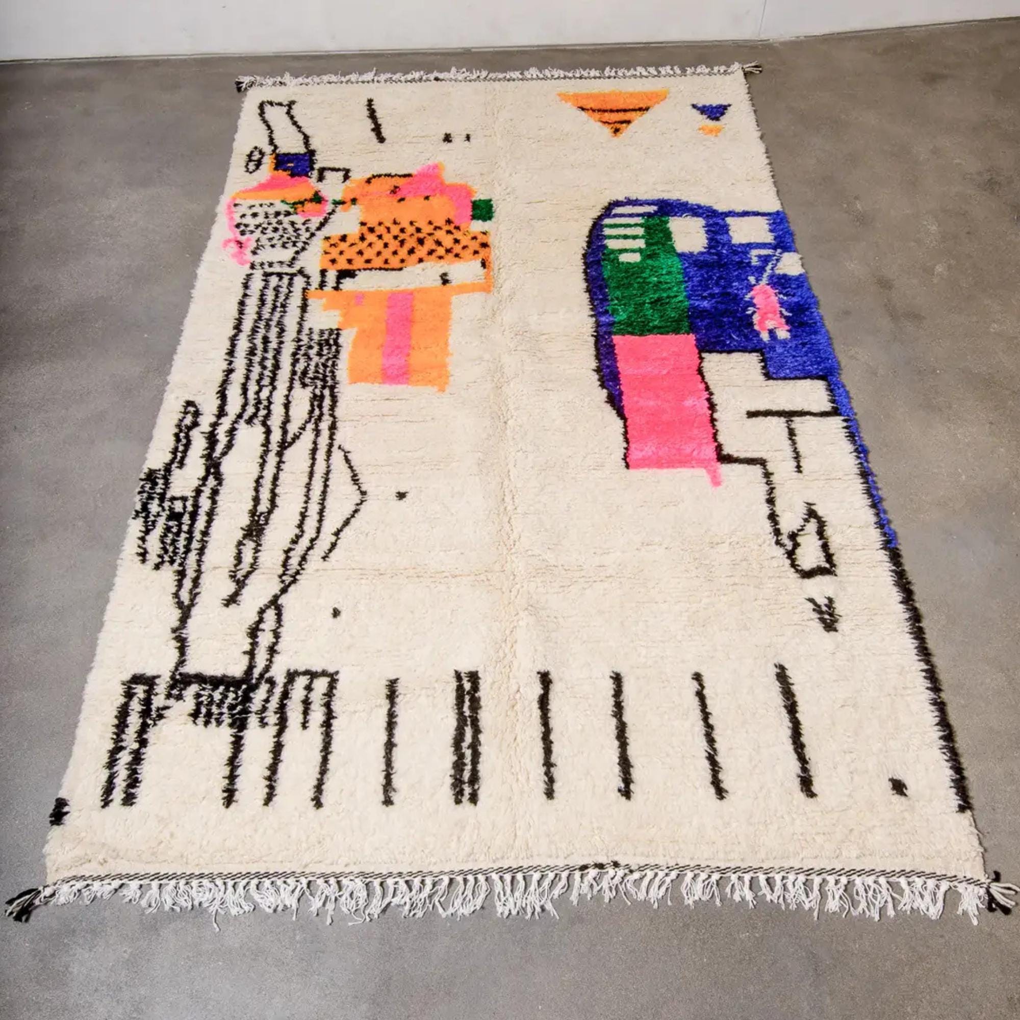 Handmade Azilal Wool Rug: Multicolor Berber Tribal Decor