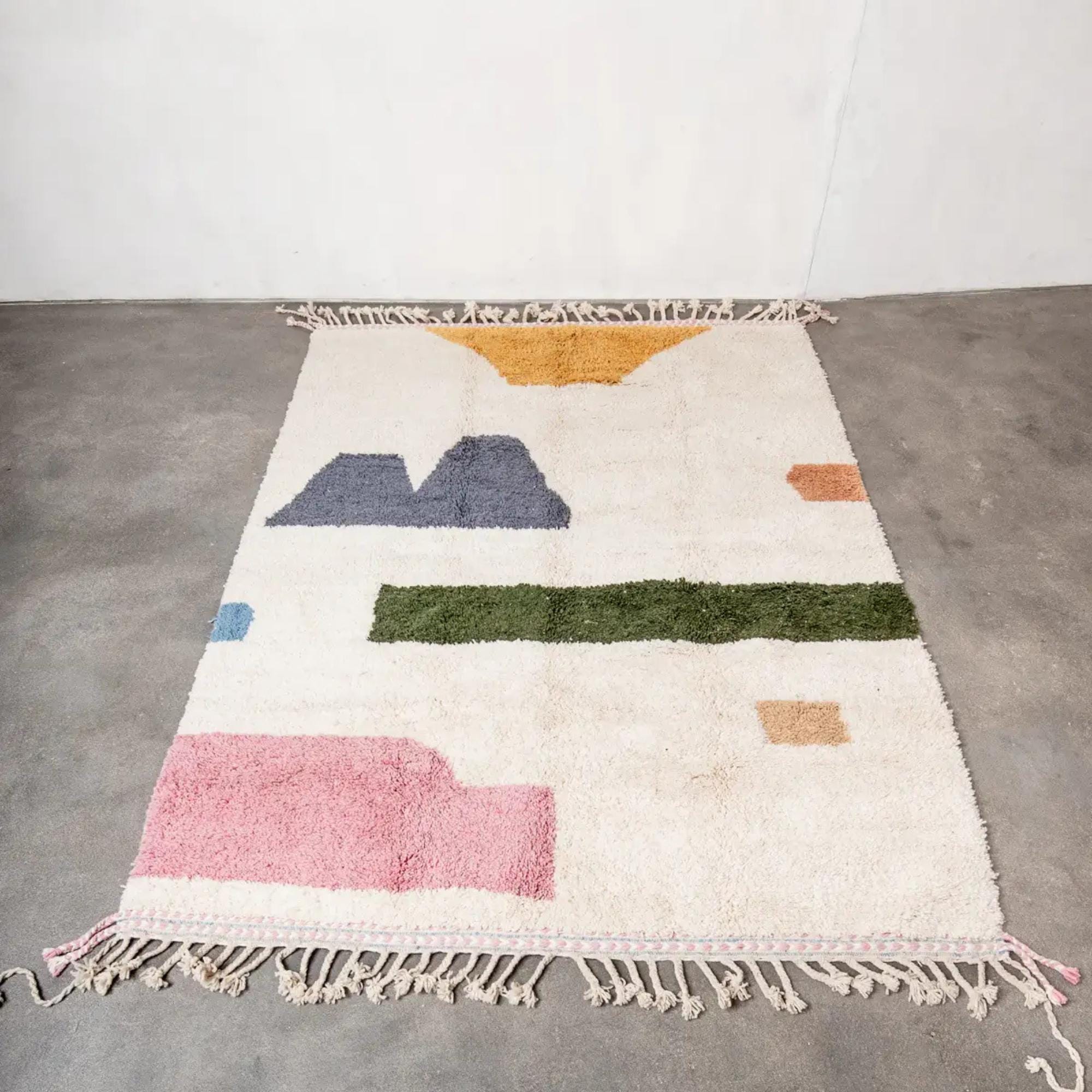 Handmade Moroccan Wool Rug: Berber Grid Design, Boho Decor
