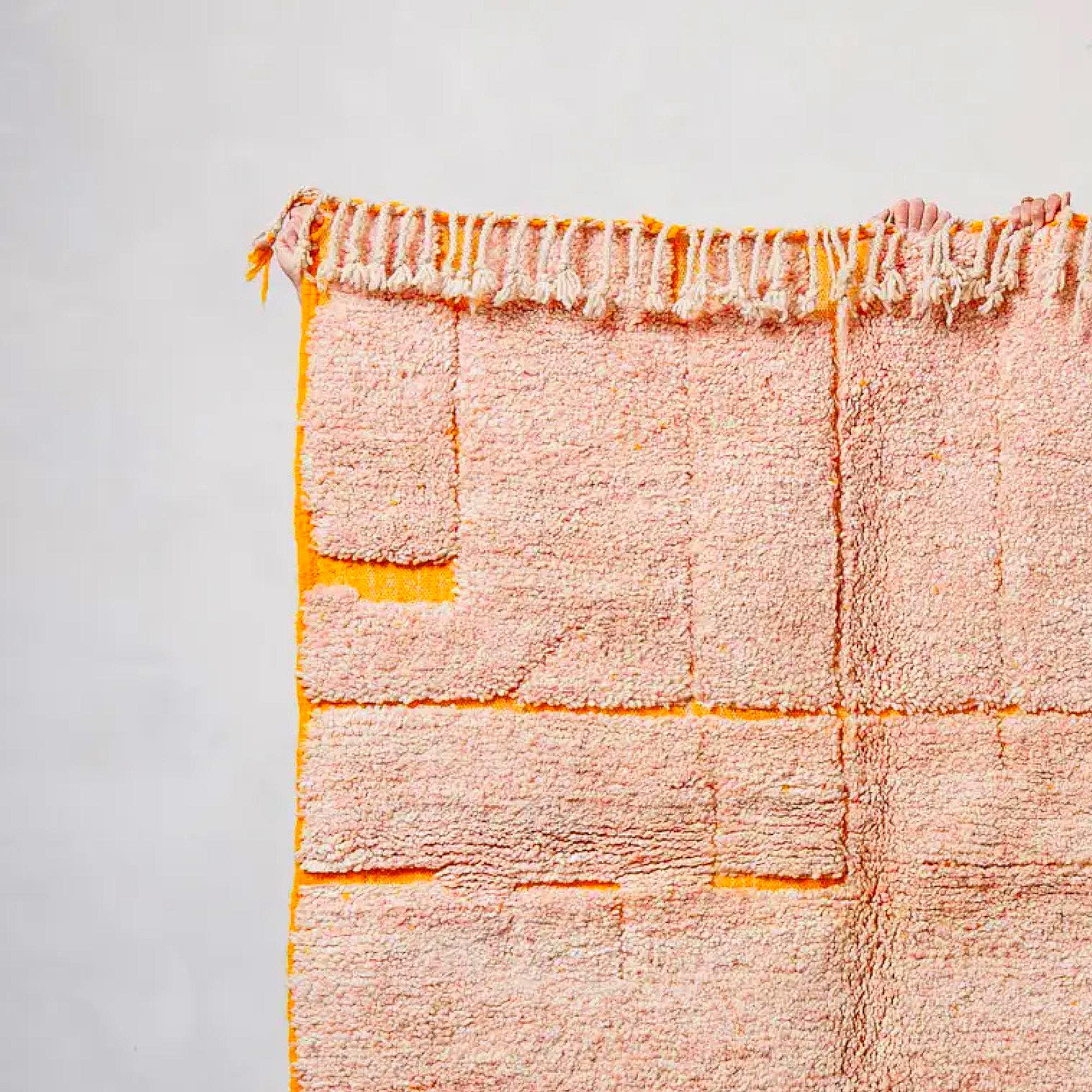 Handmade Pink Moroccan Rug Berber Wool Grid Design, Boho Decor