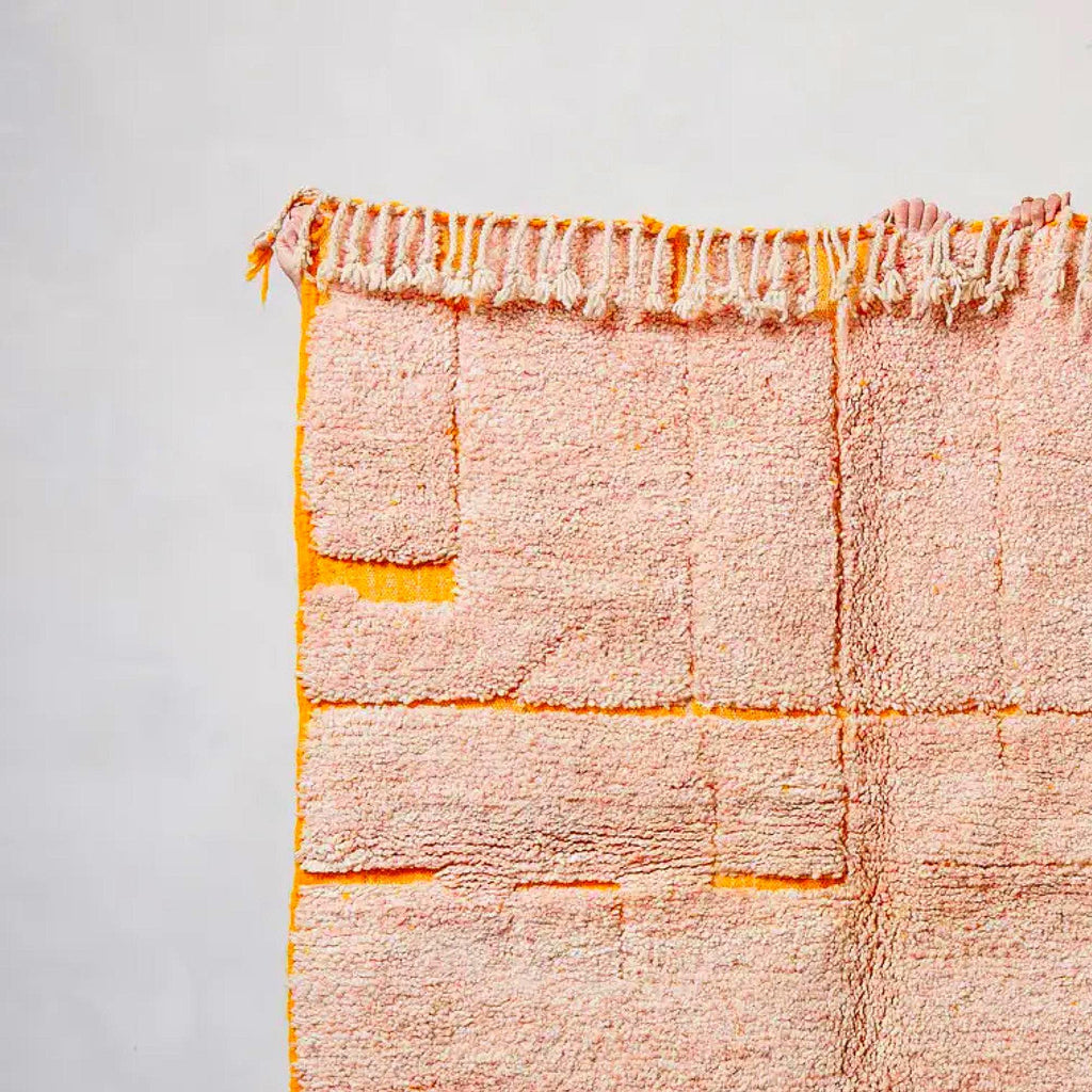Handmade Pink Moroccan Rug: Berber Wool Grid Design, Boho Decor