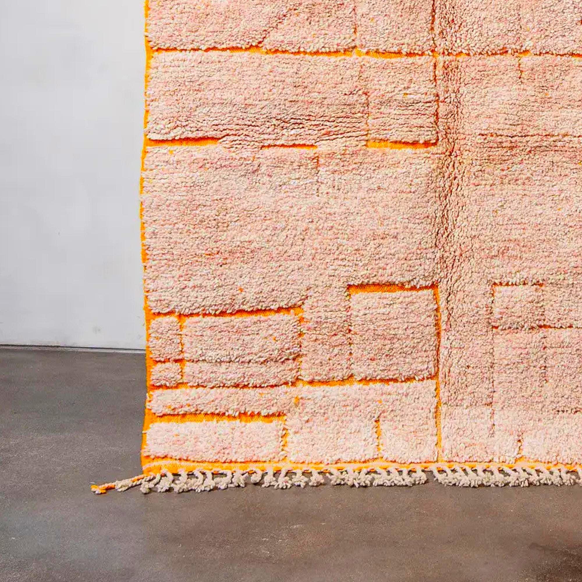 Handmade Pink Moroccan Rug Berber Wool Grid Design, Boho Decor