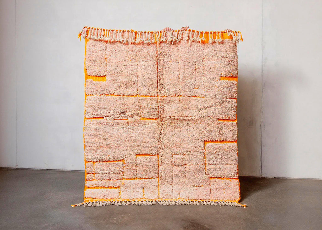 Handmade Pink Moroccan Rug: Berber Wool Grid Design, Boho Decor