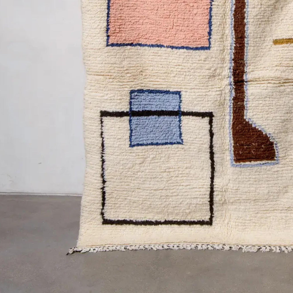 Handmade Wool Berber Rug: Large Moroccan Grid Design