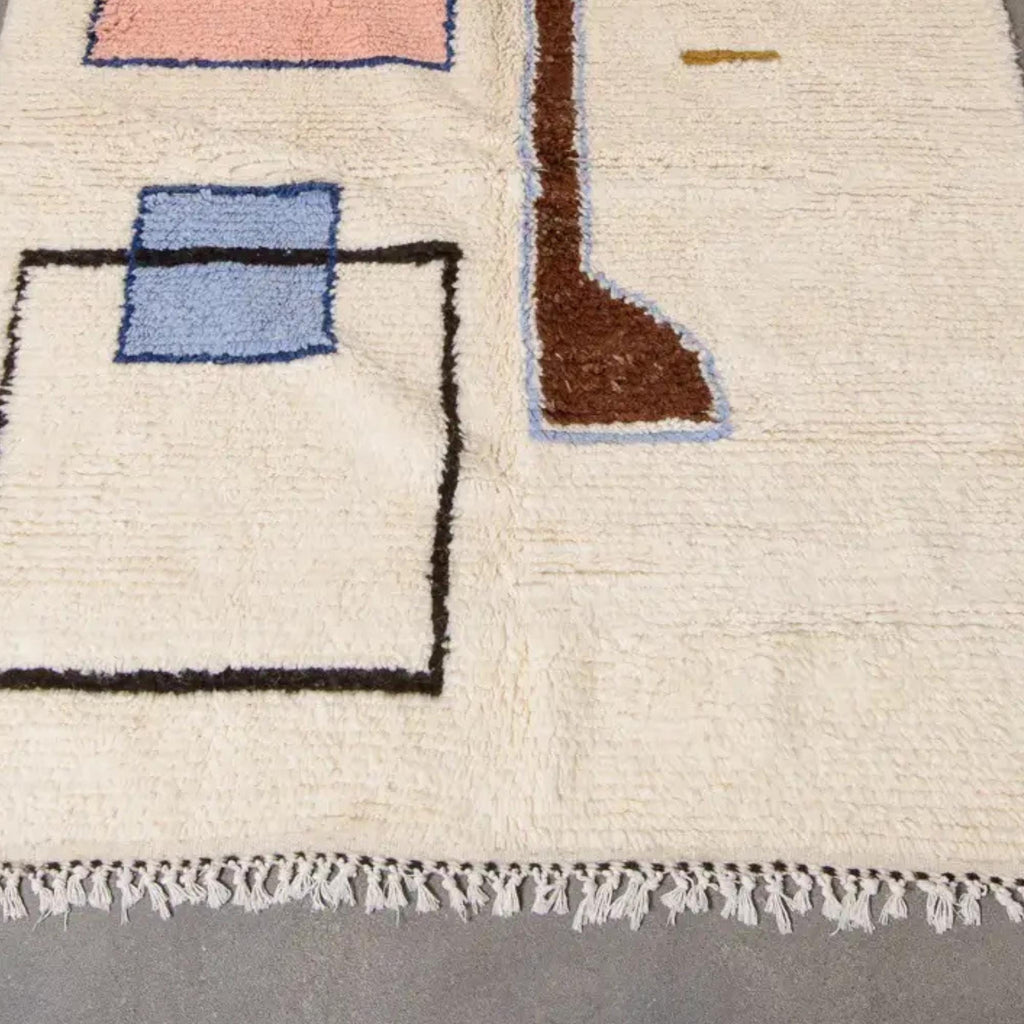 Handmade Wool Berber Rug: Large Moroccan Grid Design
