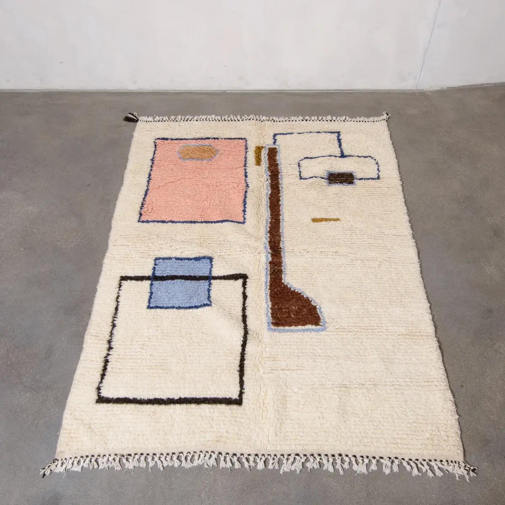 Handmade Wool Berber Rug: Large Moroccan Grid Design
