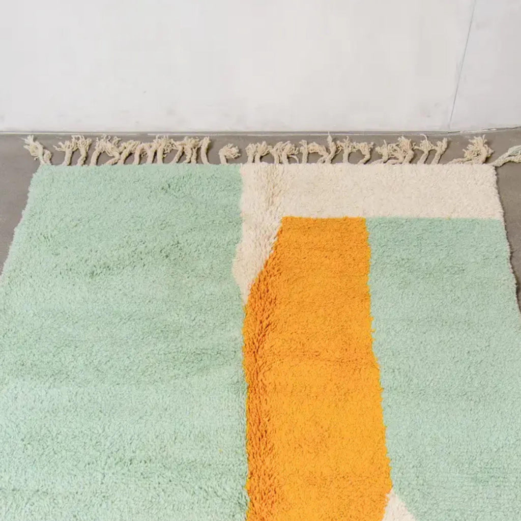 Handmade Beni Ourain Moroccan Rug: Orange & Green Berber Wool