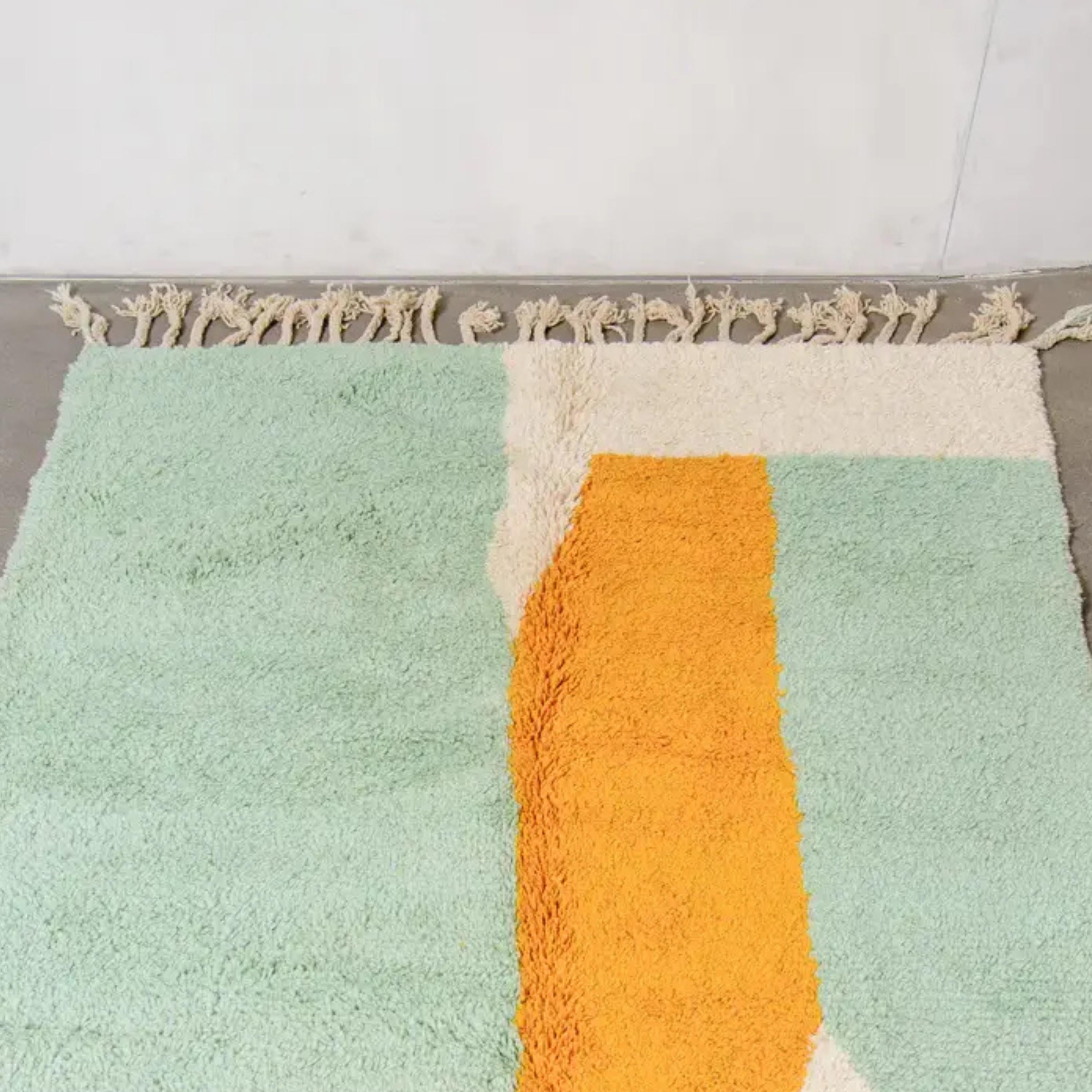 Handmade Beni Ourain Moroccan Rug: Orange & Green Berber Wool