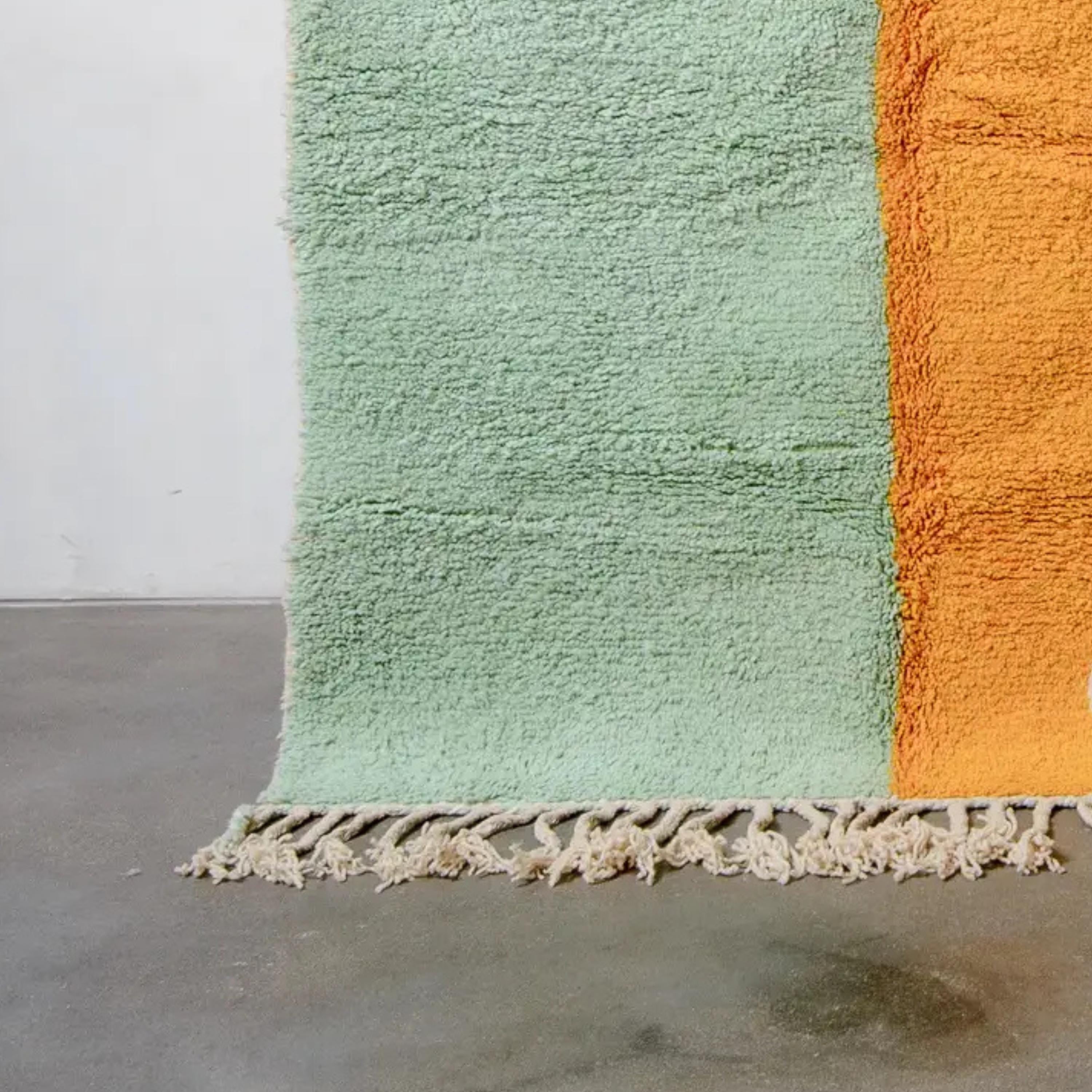 Handmade Beni Ourain Moroccan Rug: Orange & Green Berber Wool