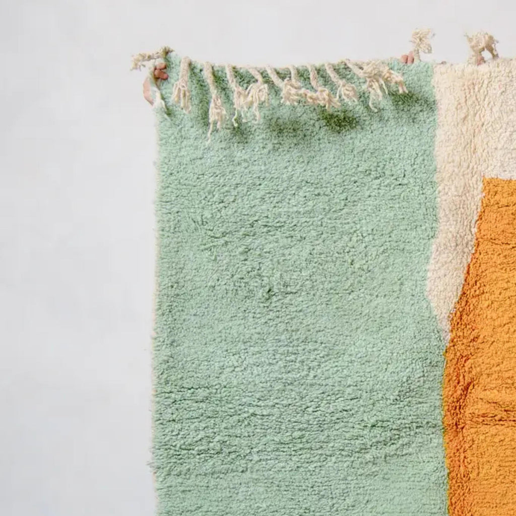 Handmade Beni Ourain Moroccan Rug: Orange & Green Berber Wool