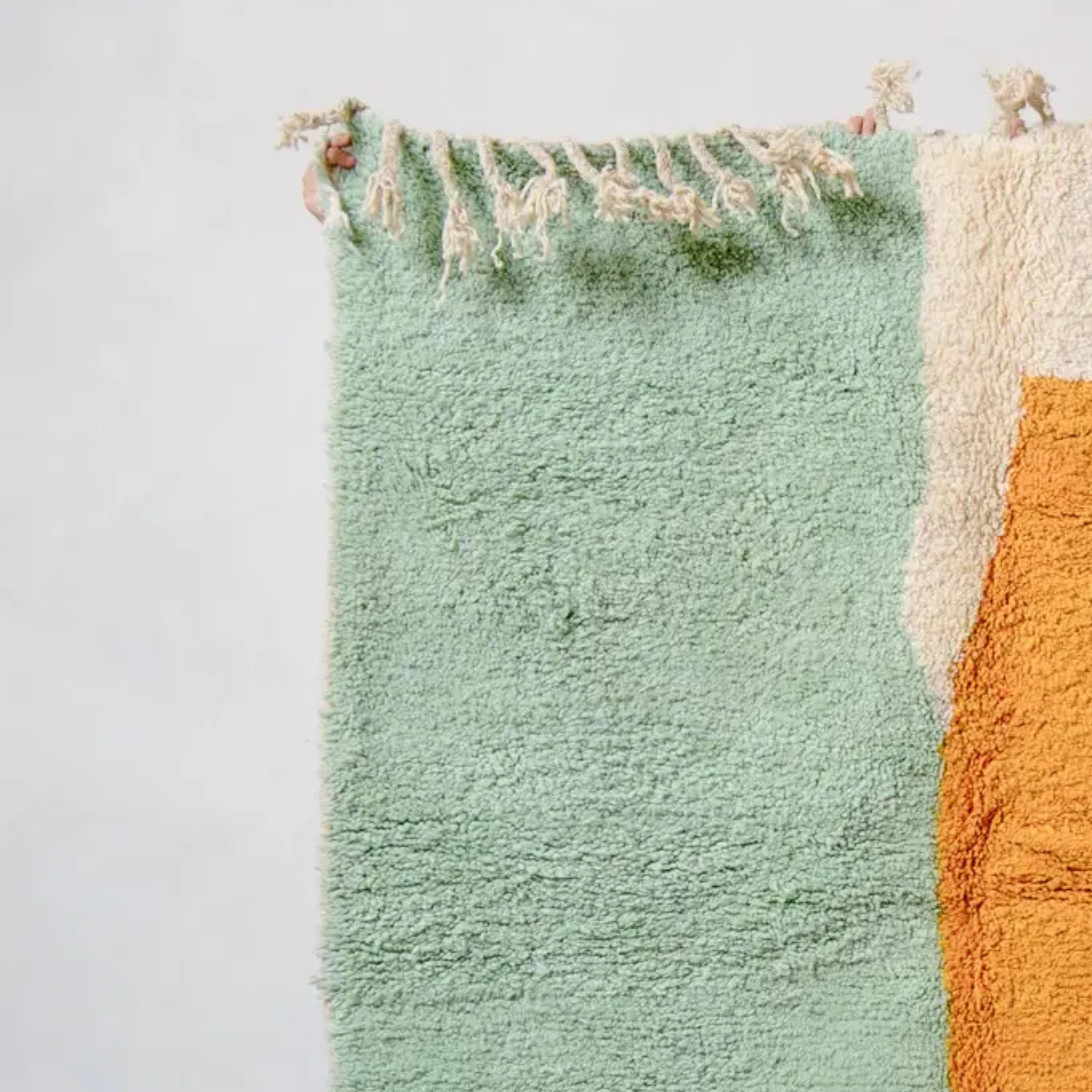 Handmade Beni Ourain Moroccan Rug: Orange & Green Berber Wool