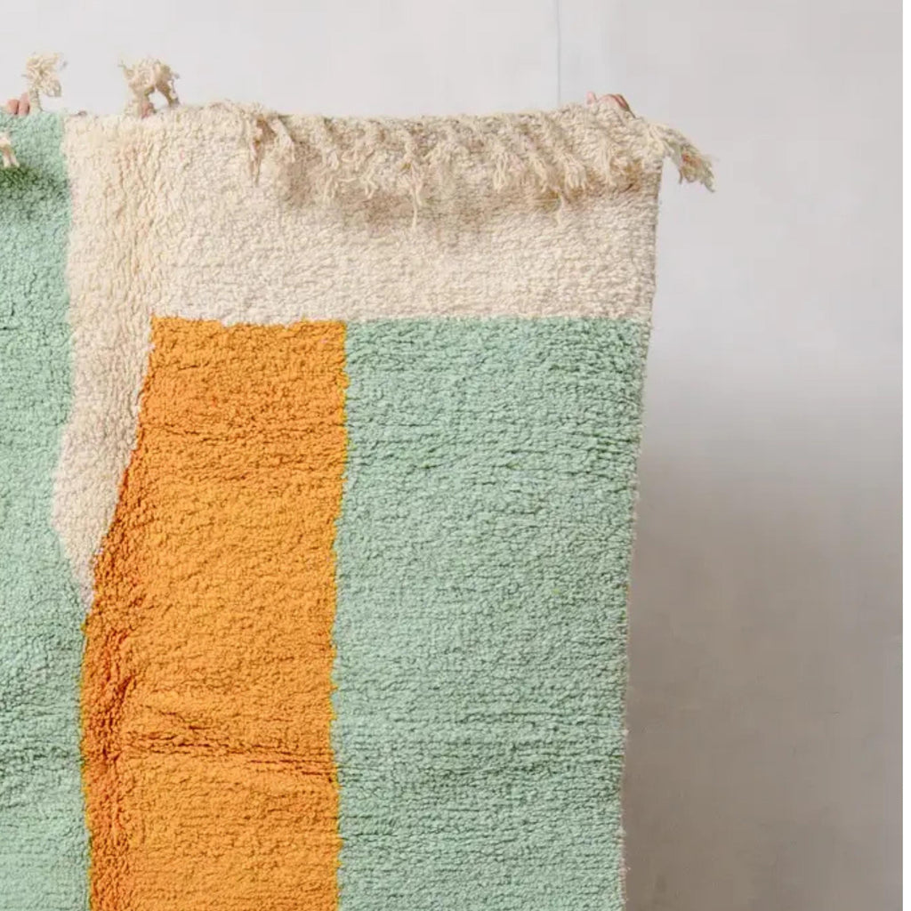 Handmade Beni Ourain Moroccan Rug: Orange & Green Berber Wool