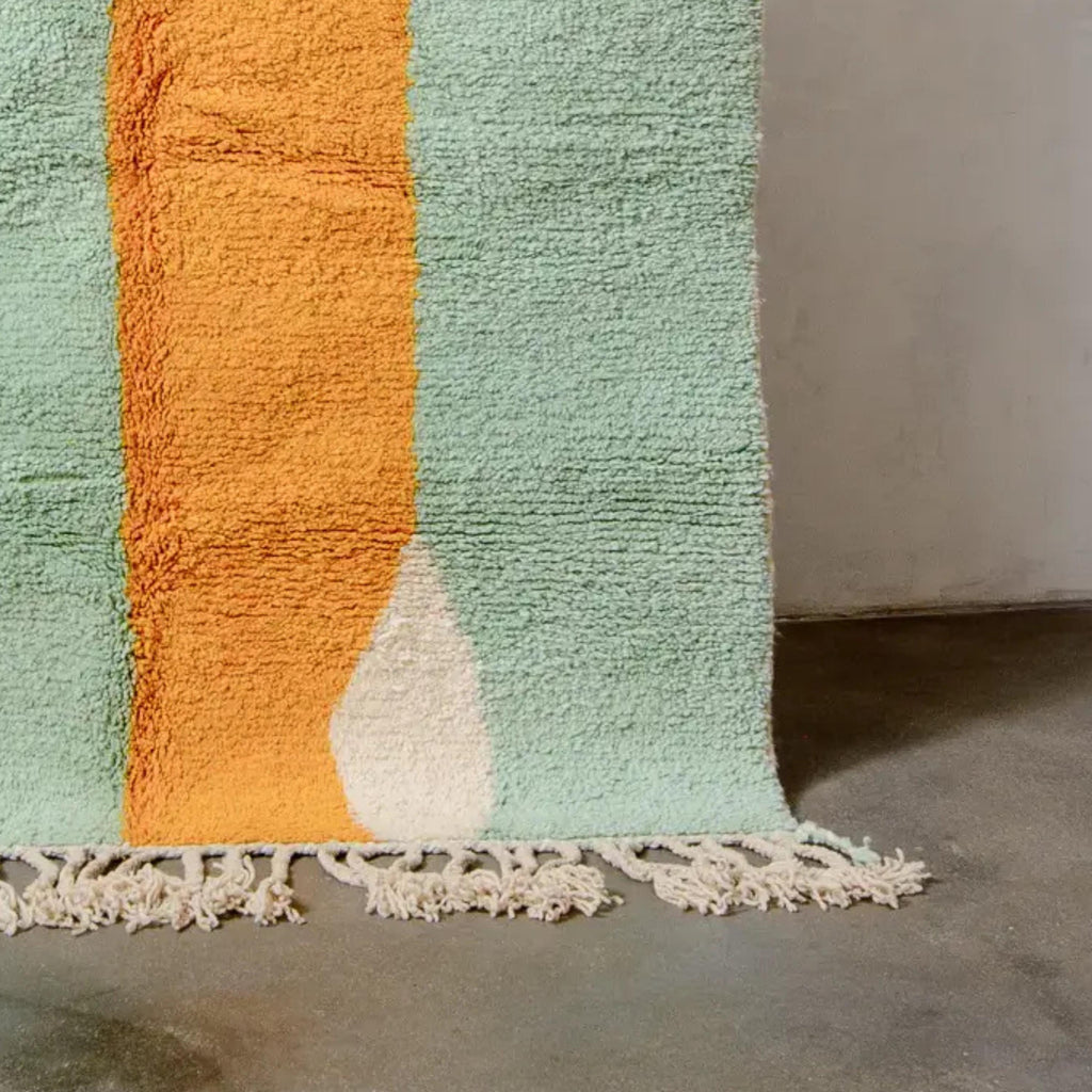 Handmade Beni Ourain Moroccan Rug: Orange & Green Berber Wool